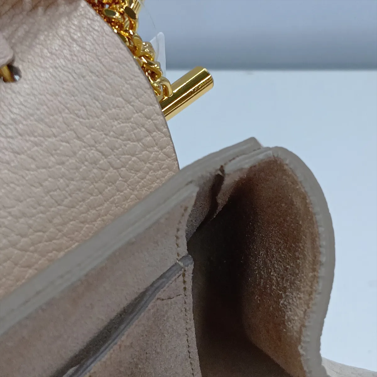 Drew Leather Chain Shoulder Bag, Beige, Outlet — view 11
