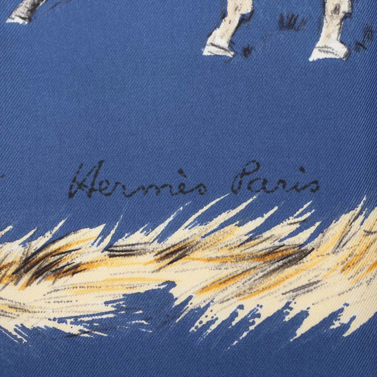 Carre 90 Les Poulains Xavier de Poret Scarf with Foal Illustration, Silk, Navy, Slight wear and tear. — view 6