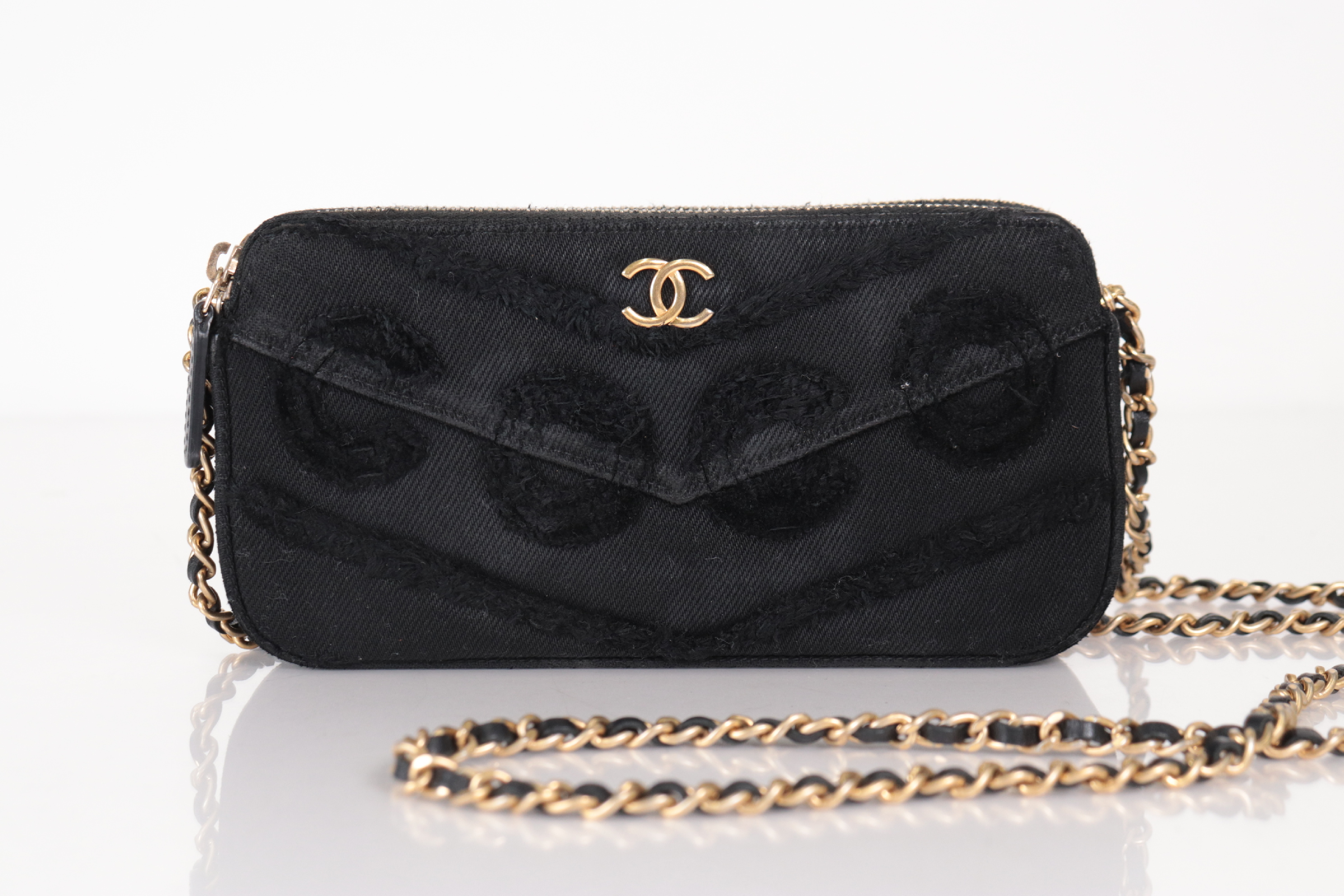 Coco Mark Black Denim Chain Wallet, Serial Number 29, Shoulder Bag
