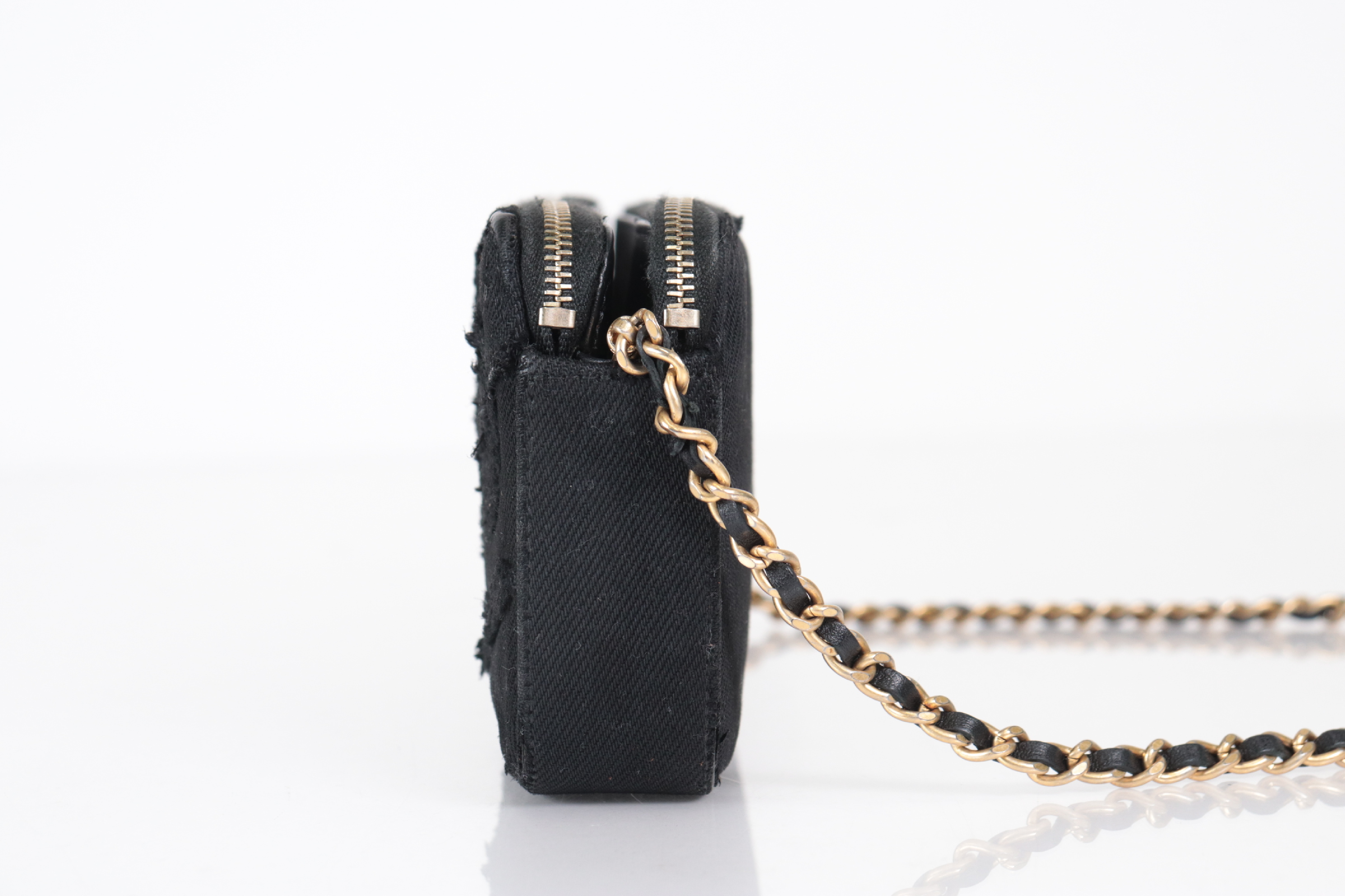 Coco Mark Black Denim Chain Wallet, Serial Number 29, Shoulder Bag — view 3