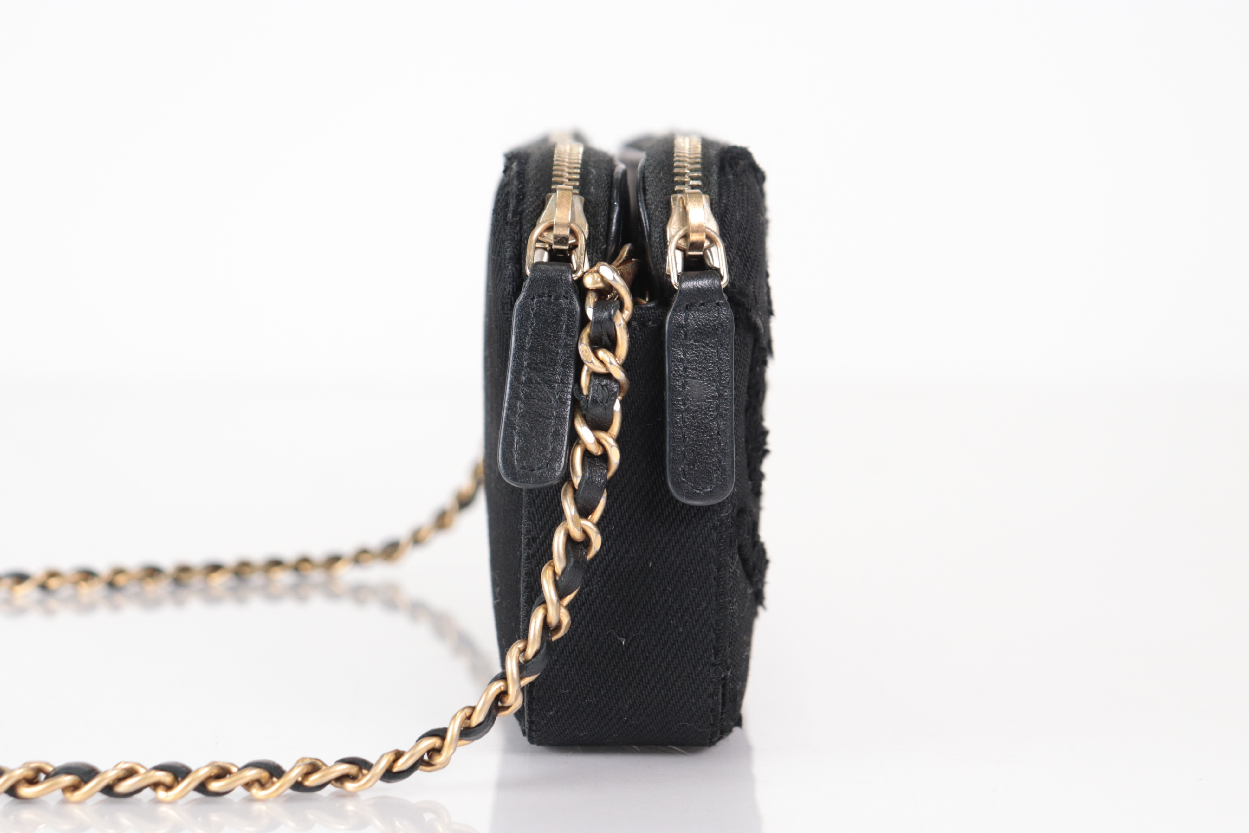 Coco Mark Black Denim Chain Wallet, Serial Number 29, Shoulder Bag — view 4