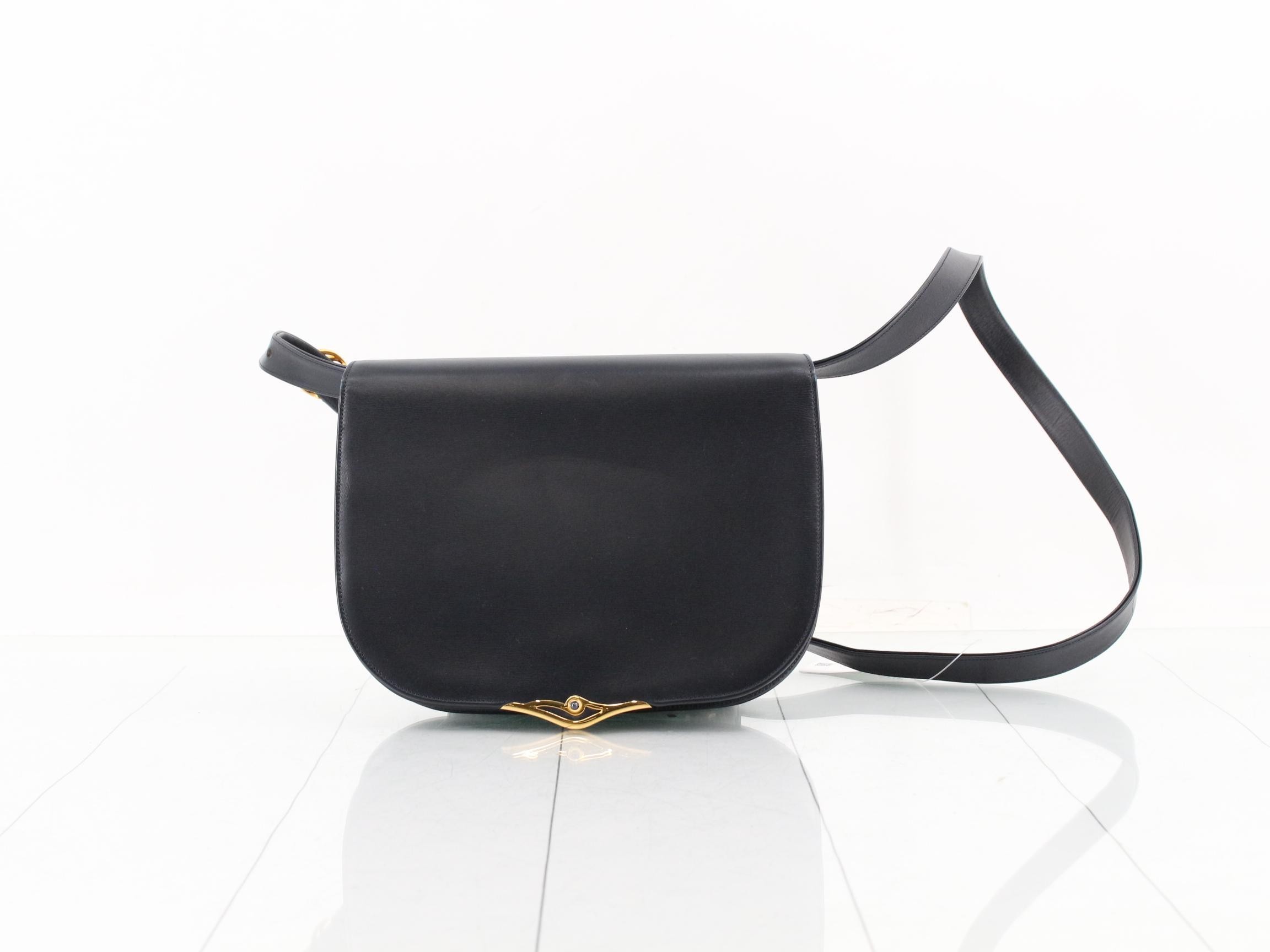 Sapphire Line Shoulder Bag, Black Leather