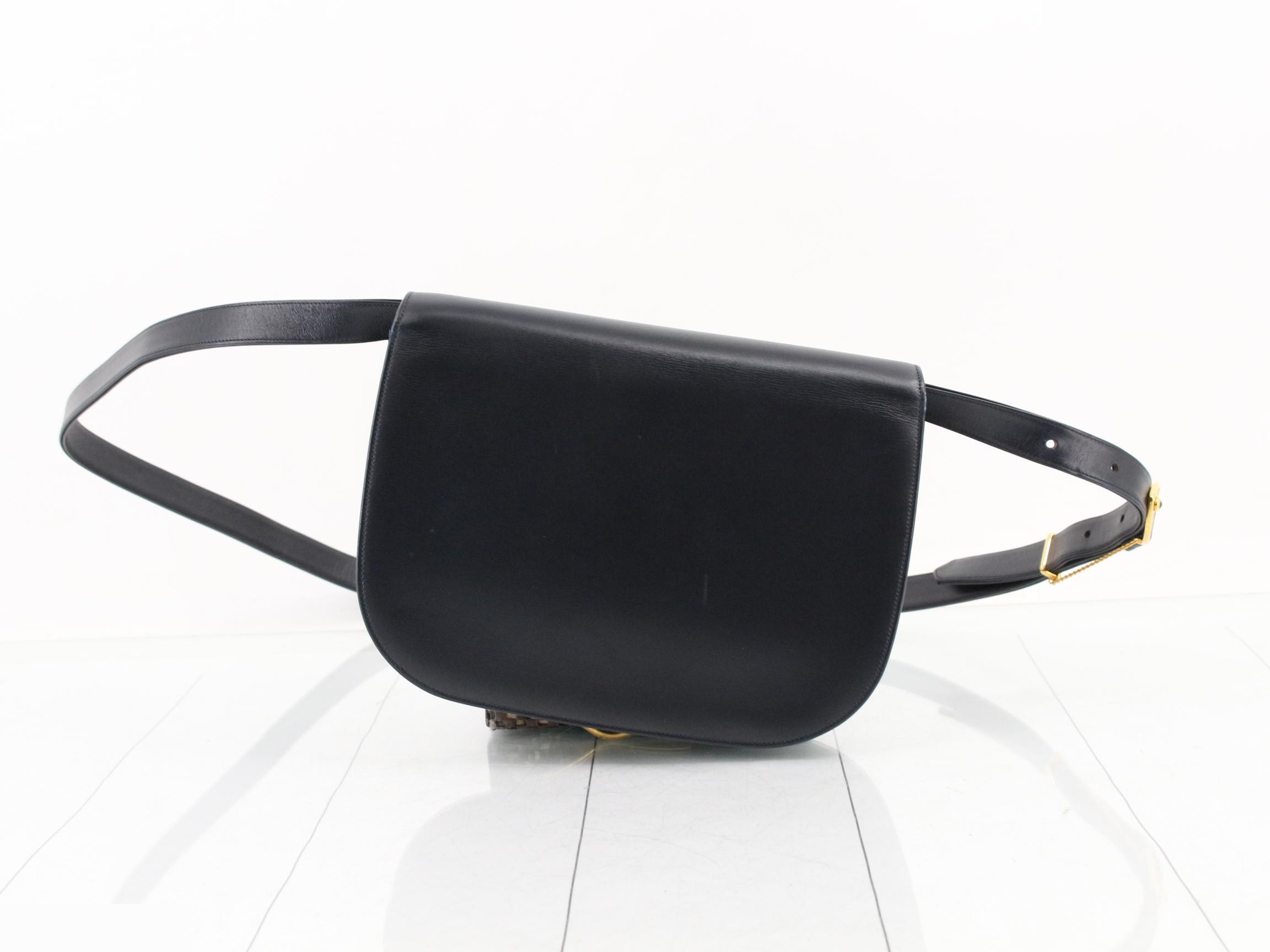 Sapphire Line Shoulder Bag, Black Leather — view 2
