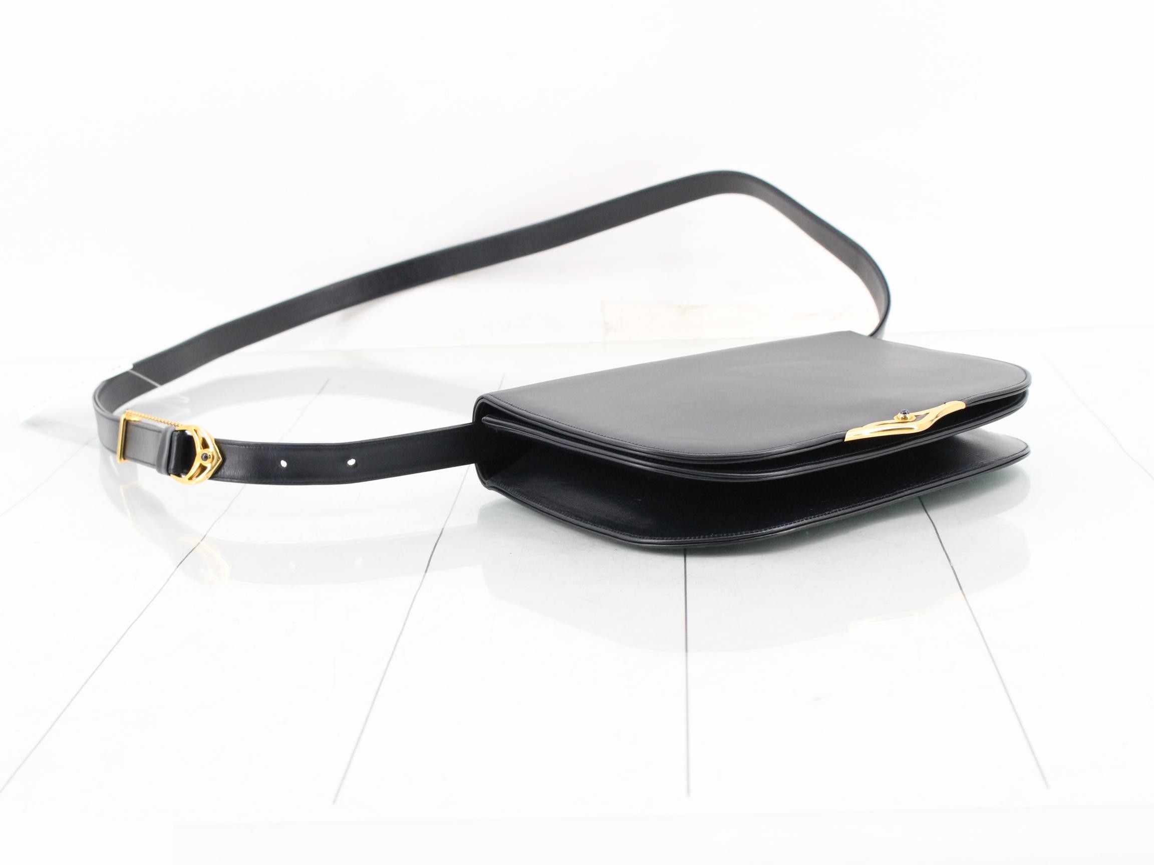 Sapphire Line Shoulder Bag, Black Leather — view 5