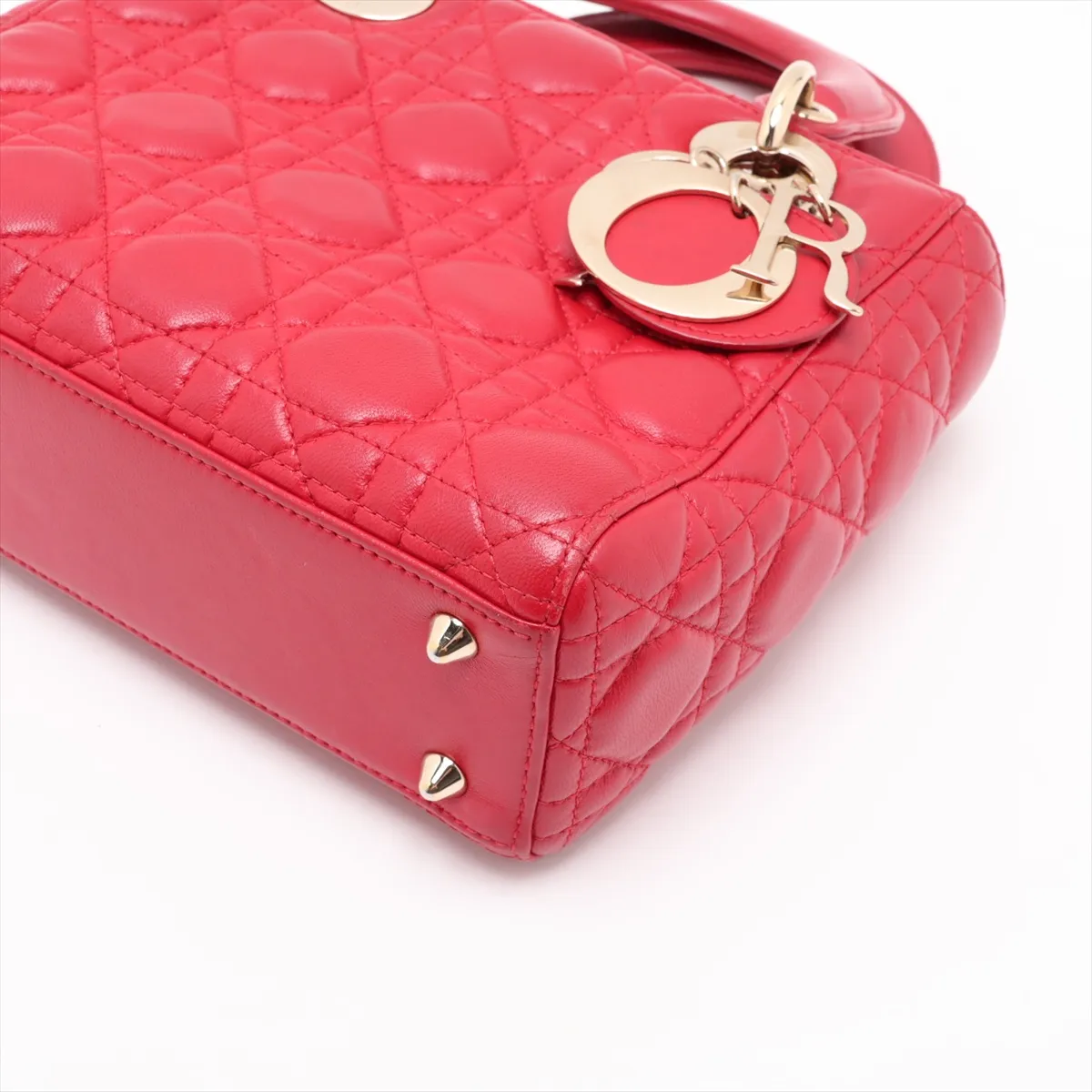 Cannage My Lady Dior Leather 2-Way Handbag, Red — view 3