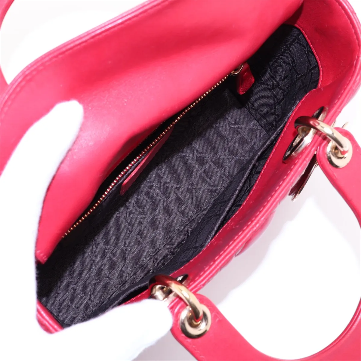 Cannage My Lady Dior Leather 2-Way Handbag, Red — view 8