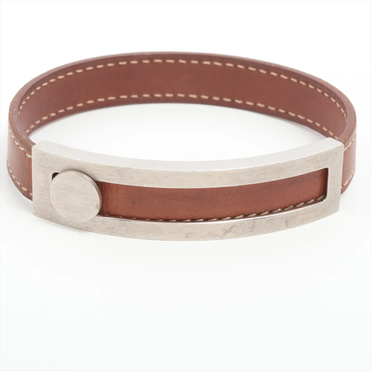 Puspus G:2003 Bracelet Metal x Leather Silver x Brown — view 3