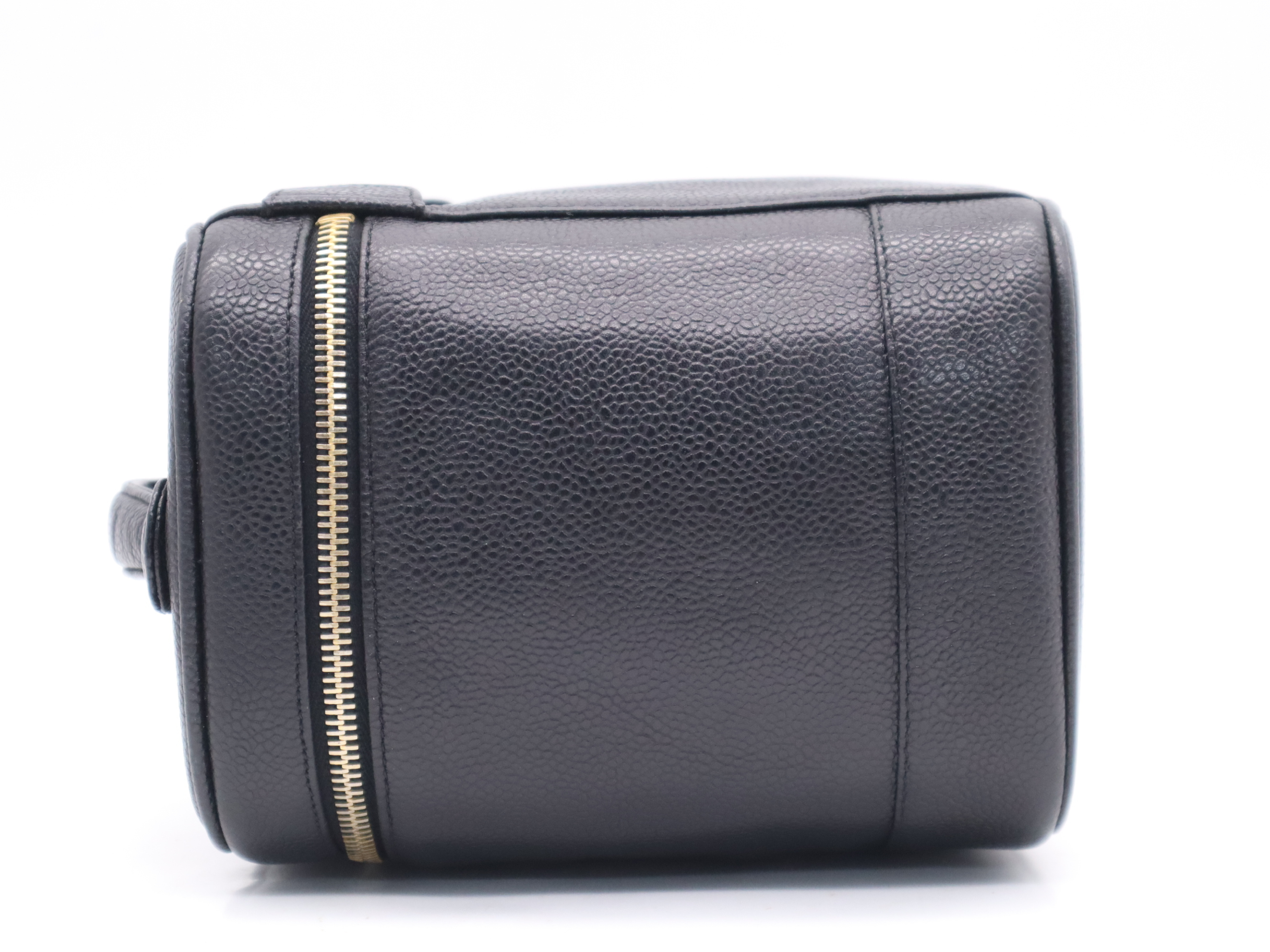 Caviar Skin Coco Mark Vanity Bag, Black with Gold Hardware — view 3