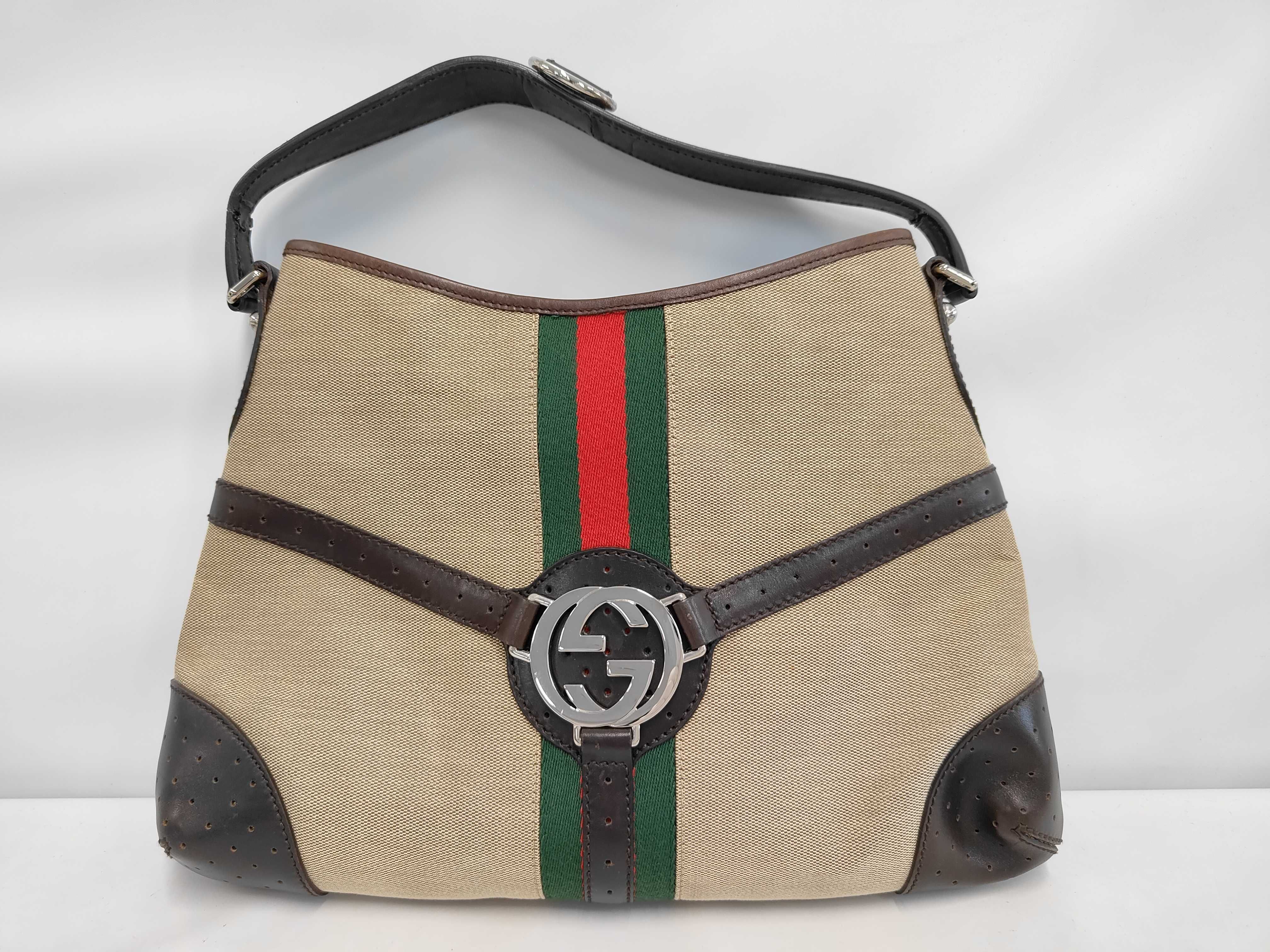 Interlocking Canvas Leather Hand Shoulder Bag