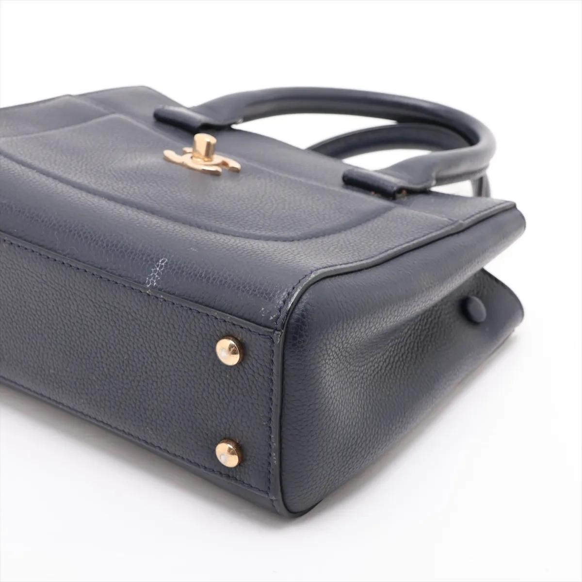 Neo Executive Leather 2-Way Handbag, Navy with Gold Hardware, 234503407, Serial Number 23 — view 3