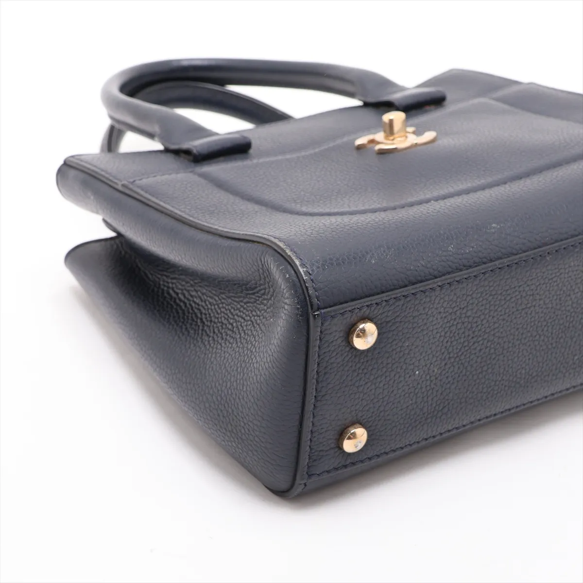 Neo Executive Leather 2-Way Handbag, Navy with Gold Hardware, 234503407, Serial Number 23 — view 4