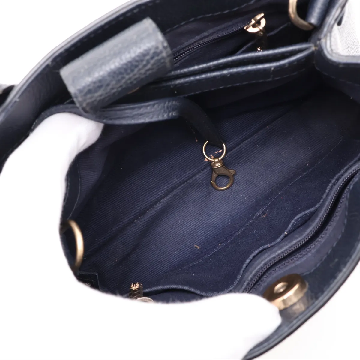 Neo Executive Leather 2-Way Handbag, Navy with Gold Hardware, 234503407, Serial Number 23 — view 8