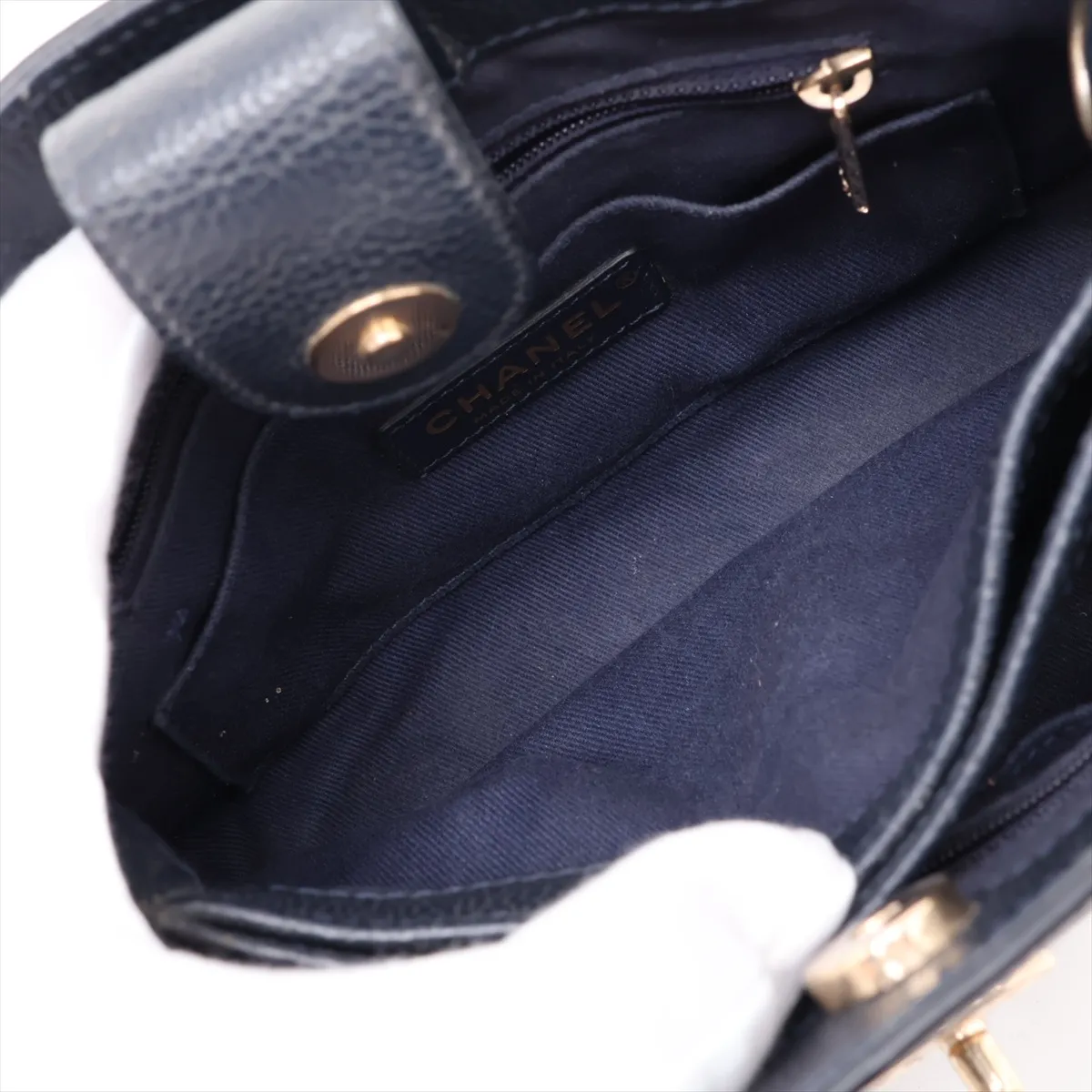 Neo Executive Leather 2-Way Handbag, Navy with Gold Hardware, 234503407, Serial Number 23 — view 9