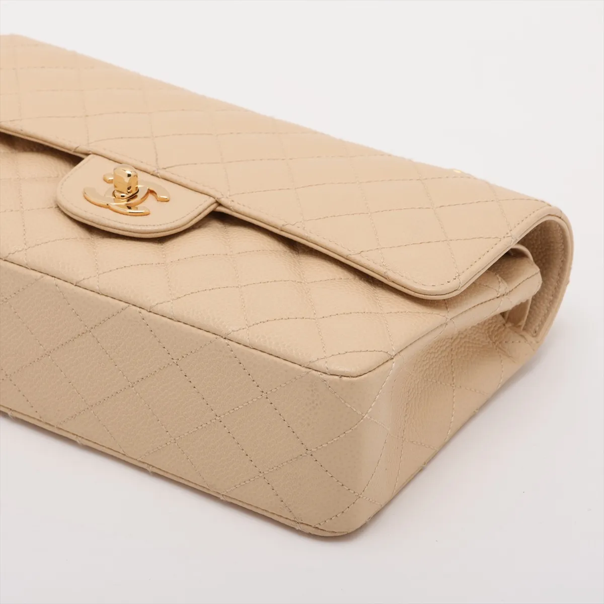 [Individually packaged] Chanel Matelassé 25 Caviar Skin Double Flap Double Chain Bag, Beige, Gold Hardware, 9601621, Series 9, A01112 — view 3