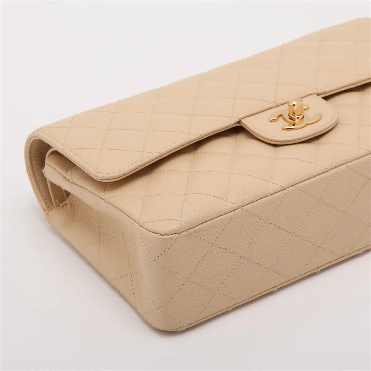 [Individually packaged] Chanel Matelassé 25 Caviar Skin Double Flap Double Chain Bag, Beige, Gold Hardware, 9601621, Series 9, A01112 — view 4