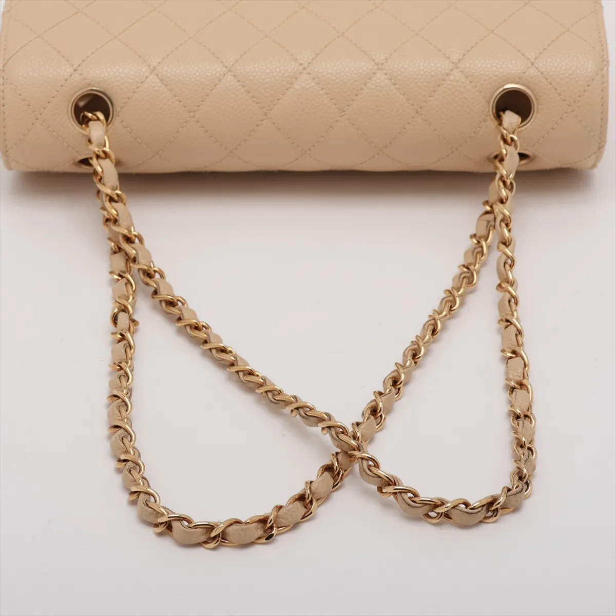 [Individually packaged] Chanel Matelassé 25 Caviar Skin Double Flap Double Chain Bag, Beige, Gold Hardware, 9601621, Series 9, A01112 — view 5