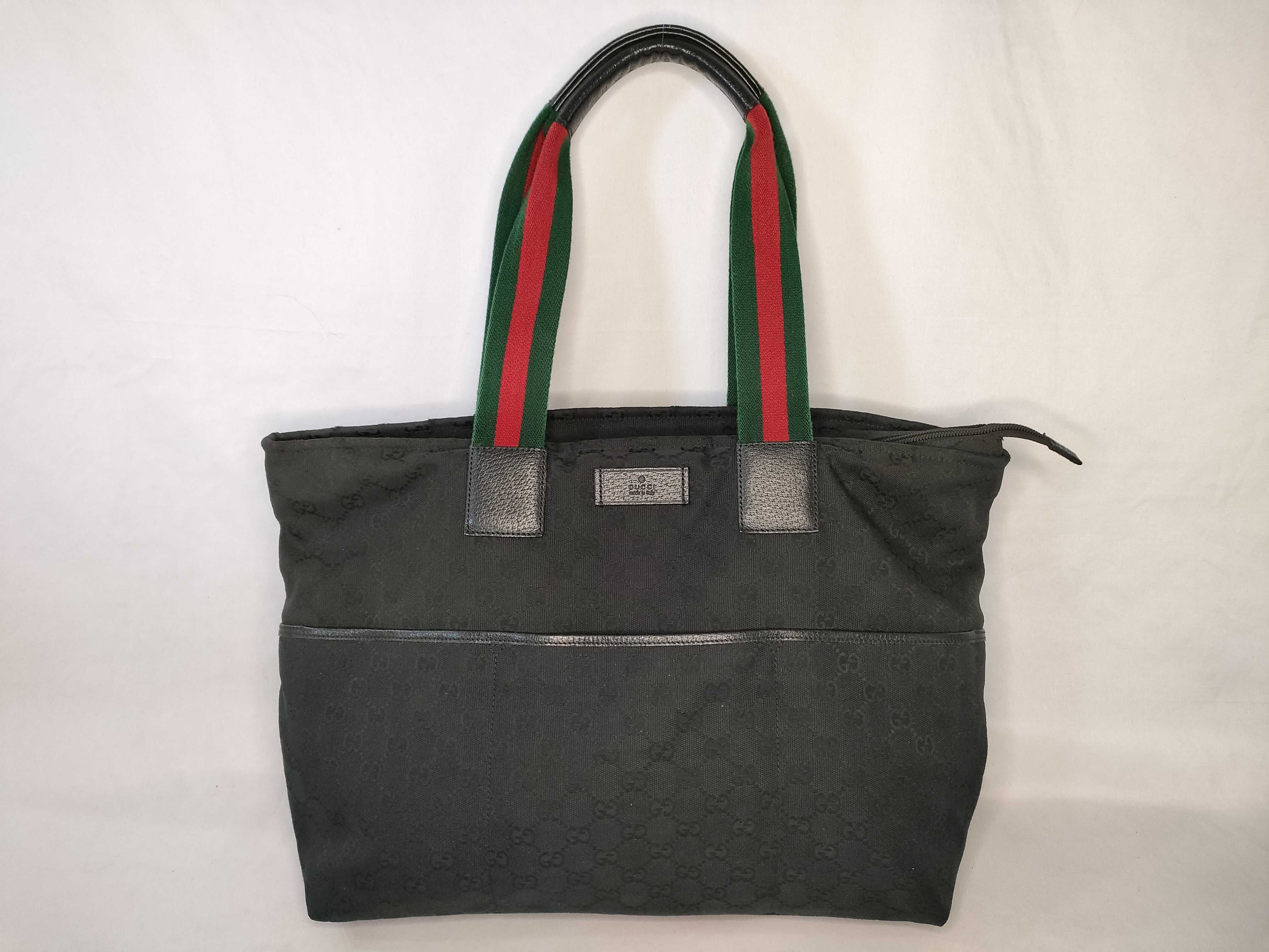 tote bag, Sherry line, leather and canvas, GG pattern, black.