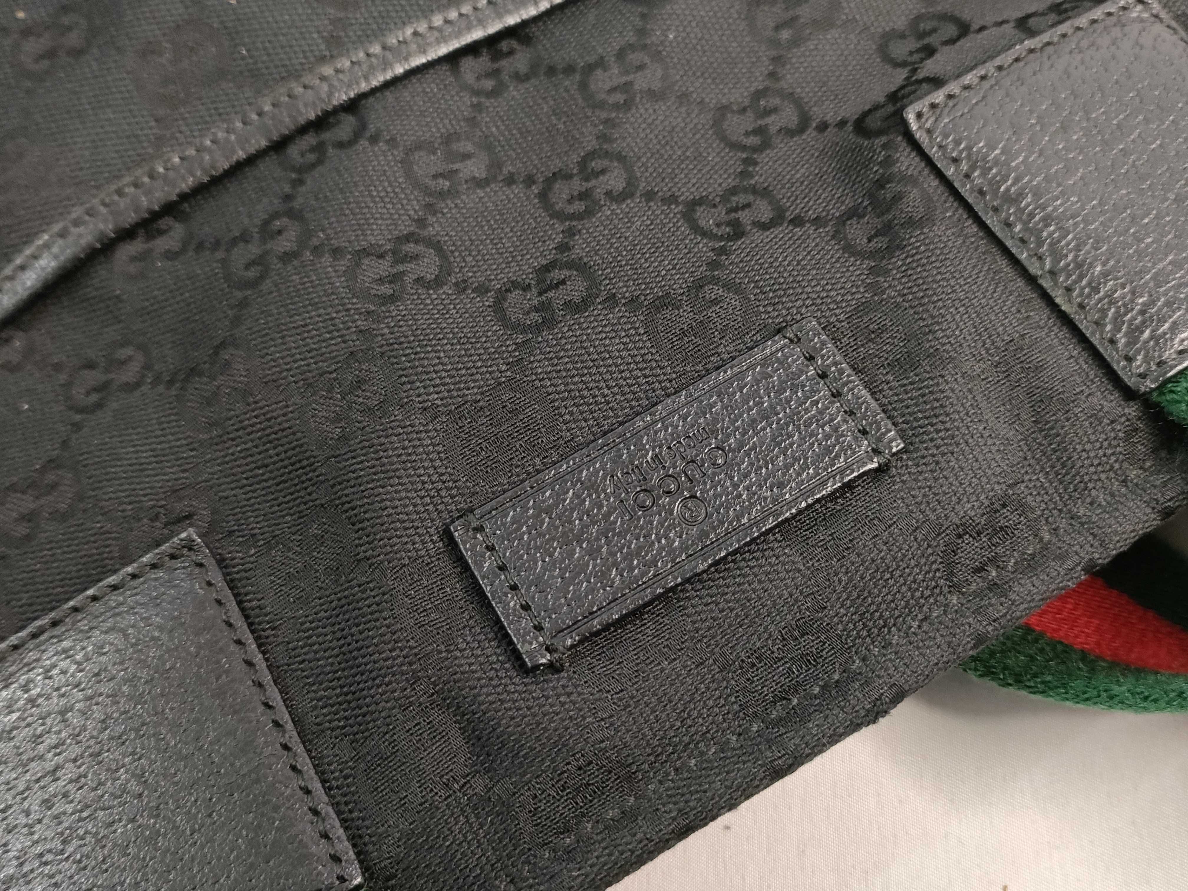 tote bag, Sherry line, leather and canvas, GG pattern, black. — view 14