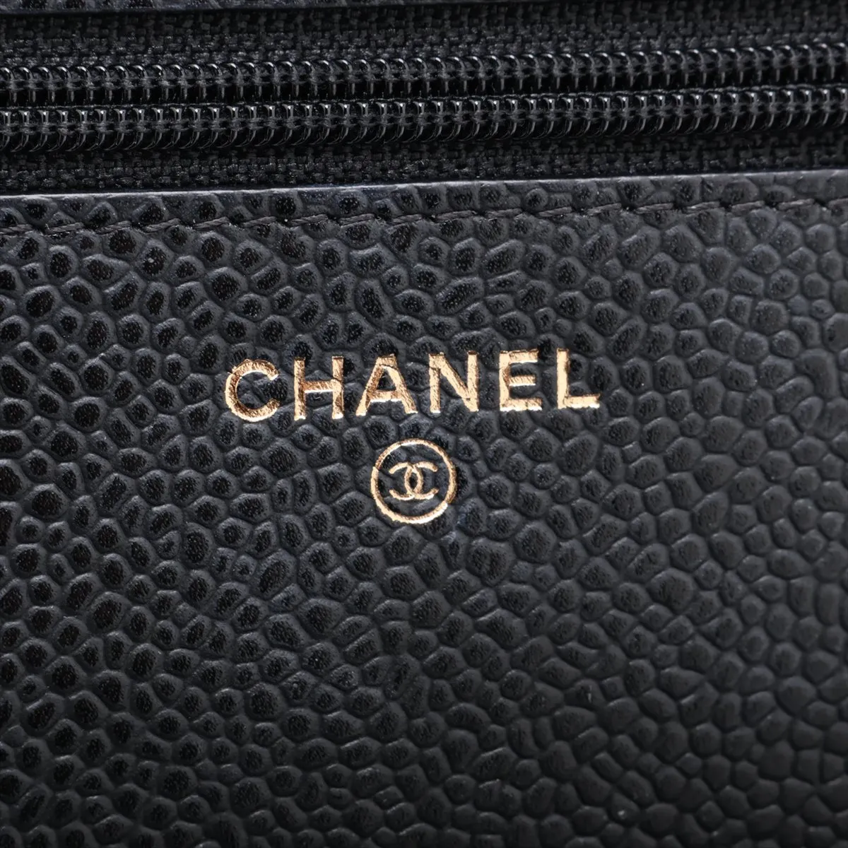 Matelassé Caviar Skin Chain Wallet, Black with Gold Hardware, 26778469, Serial Number 26-250 — view 11
