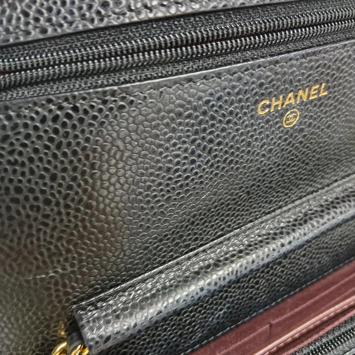 Matelassé Caviar Skin Chain Wallet, Black with Gold Hardware, 26778469, Serial Number 26-250 — view 13