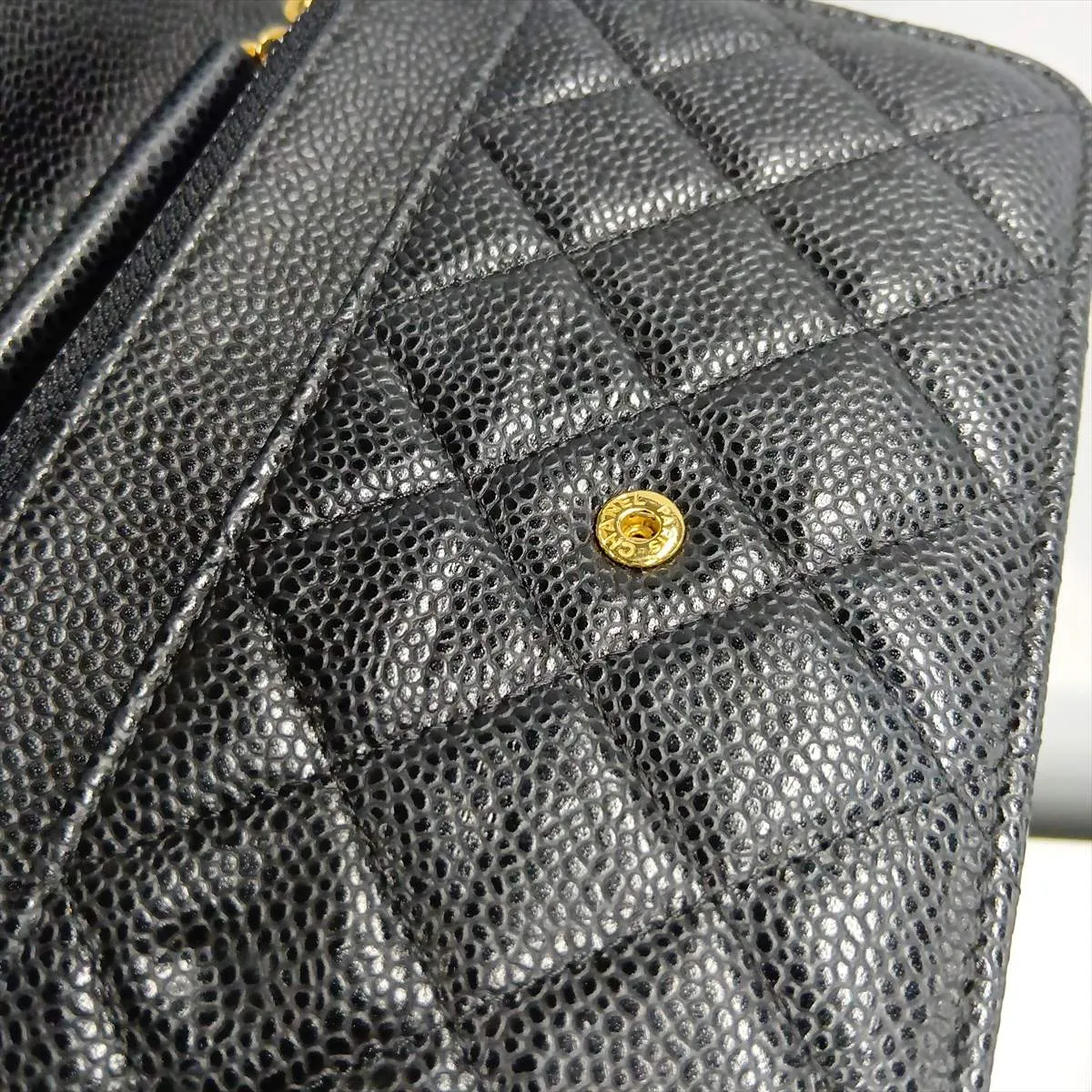 Matelassé Caviar Skin Chain Wallet, Black with Gold Hardware, 26778469, Serial Number 26-250 — view 15