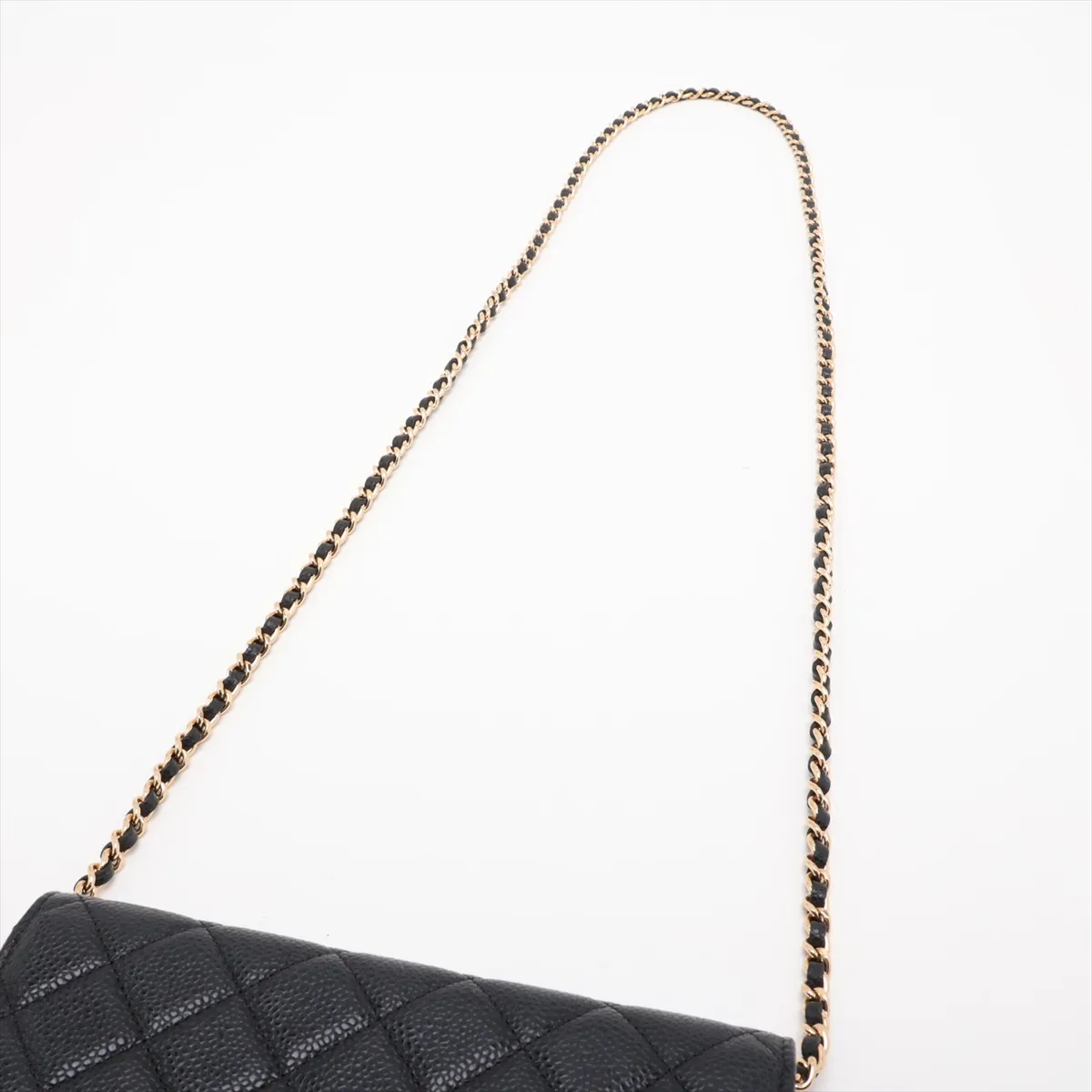 Matelassé Caviar Skin Chain Wallet, Black with Gold Hardware, 26778469, Serial Number 26-250 — view 5