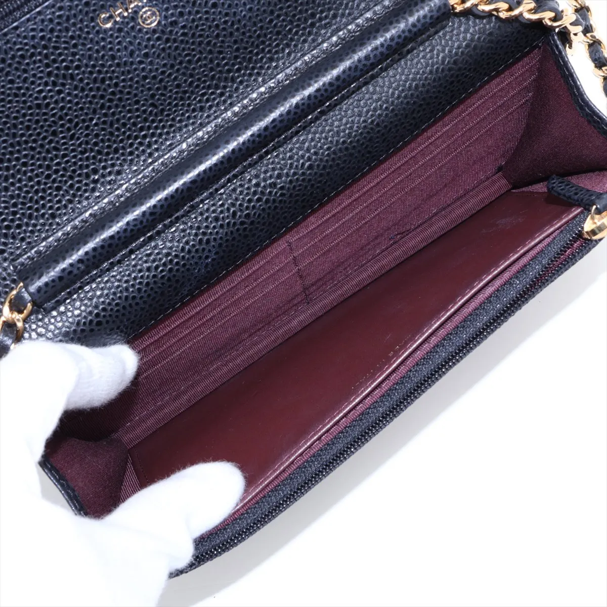 Matelassé Caviar Skin Chain Wallet, Black with Gold Hardware, 26778469, Serial Number 26-250 — view 6
