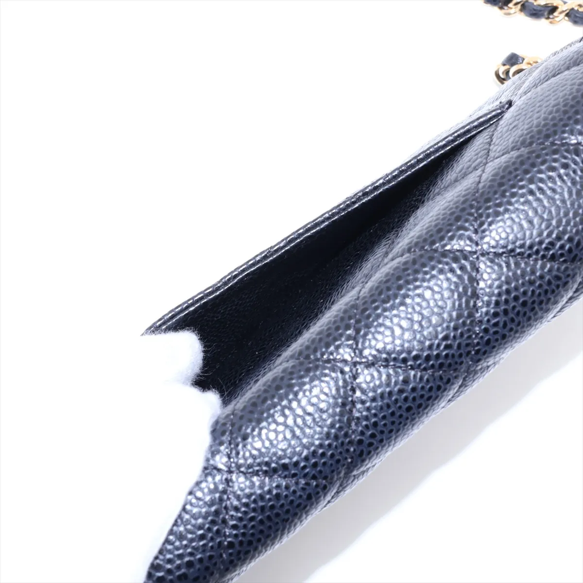 Matelassé Caviar Skin Chain Wallet, Black with Gold Hardware, 26778469, Serial Number 26-250 — view 10