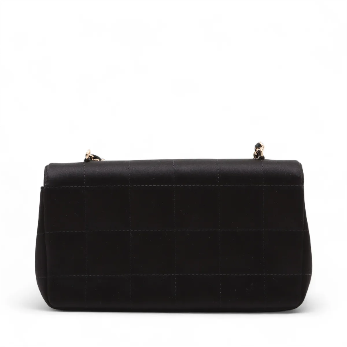 Chocolate Bar Satin x Leather Chain Shoulder Bag, Black with Gold Hardware, 13918107, Series 13 — view 2