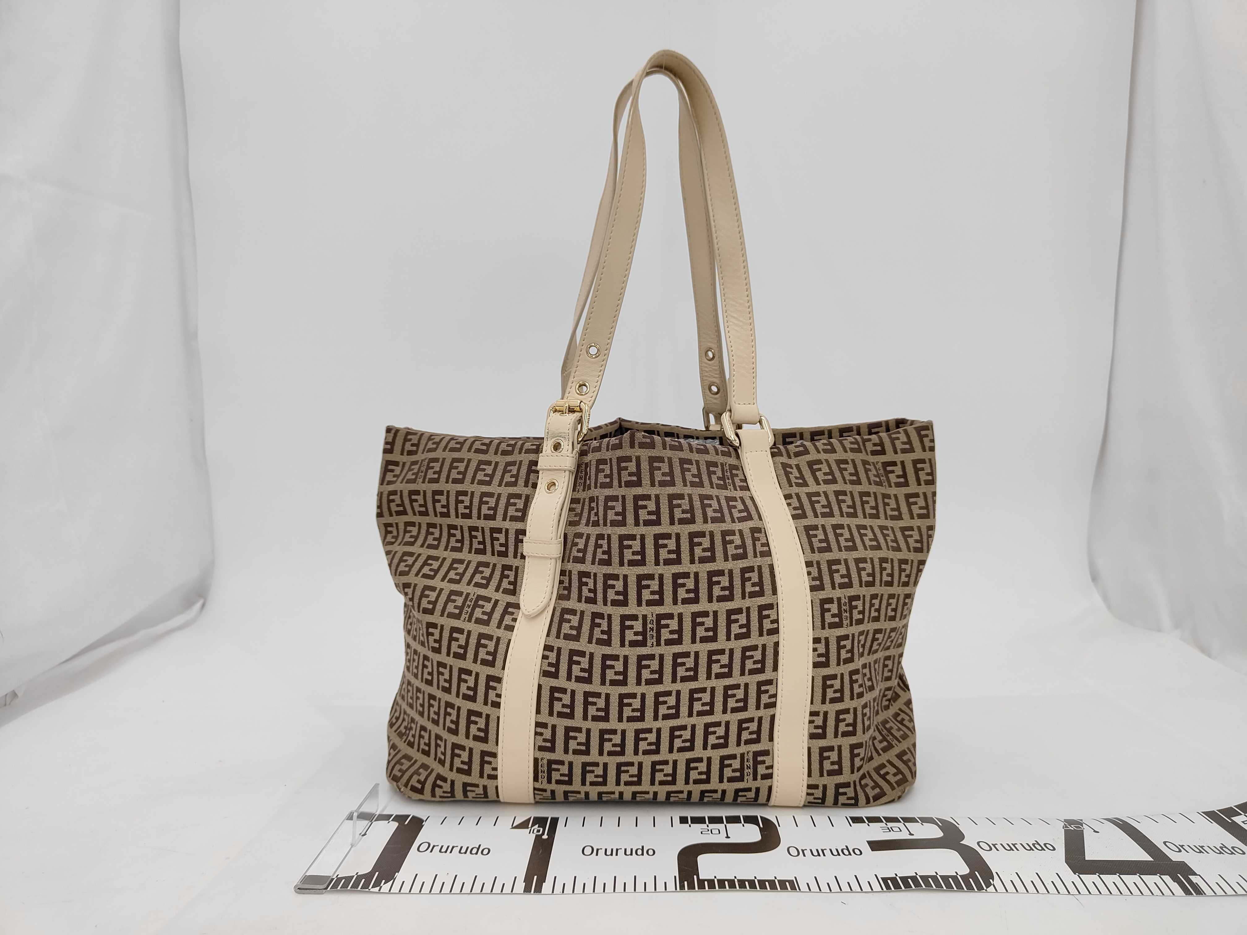 Canvas x Leather Zucchino Tote Bag, Brown, Gold Hardware, with Dust Bag. — view 2