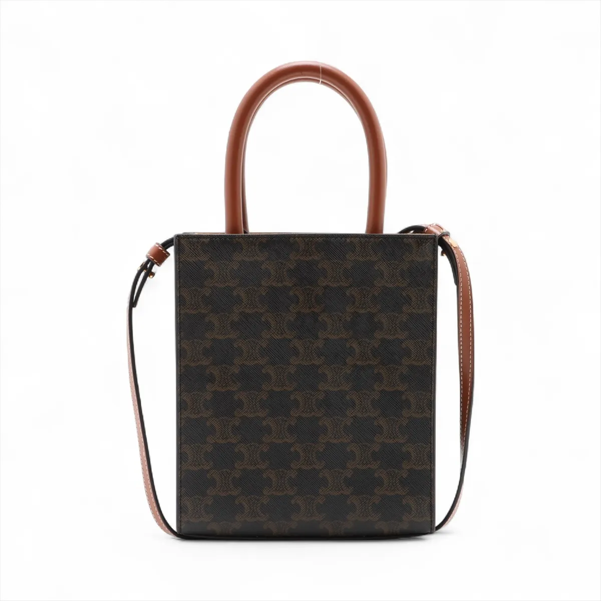 Triomphe Mini Vertical Cabas PVC x Leather 2-Way Handbag Brown — view 2