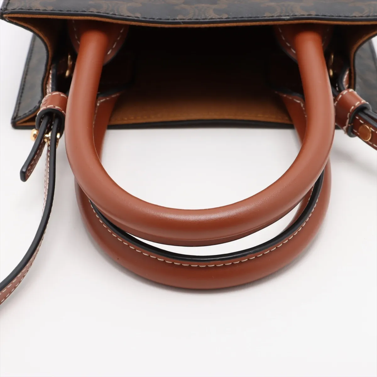 Triomphe Mini Vertical Cabas PVC x Leather 2-Way Handbag Brown — view 5
