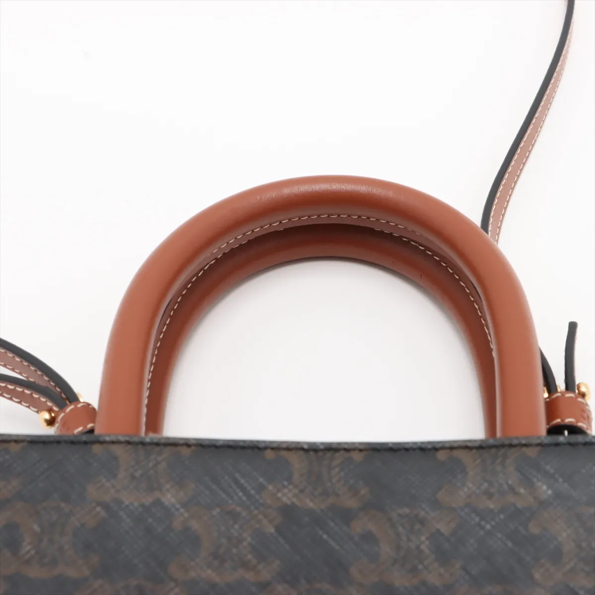 Triomphe Mini Vertical Cabas PVC x Leather 2-Way Handbag Brown — view 6