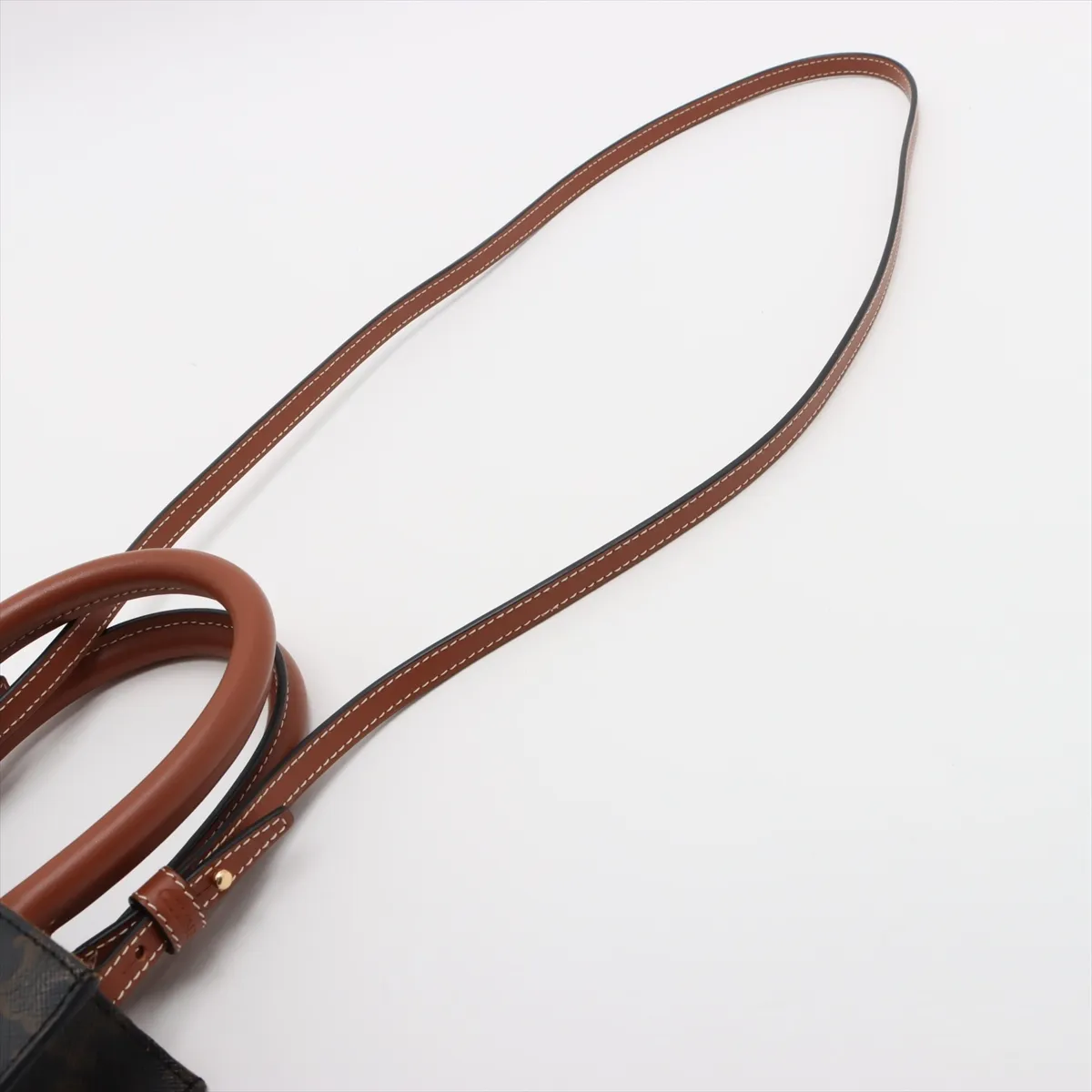 Triomphe Mini Vertical Cabas PVC x Leather 2-Way Handbag Brown — view 7