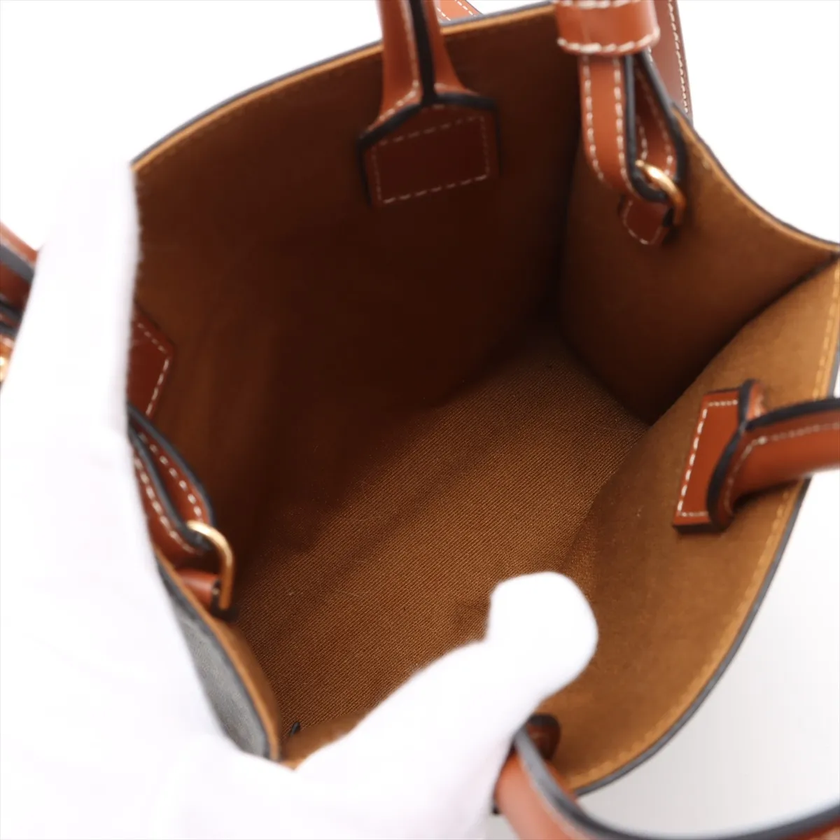 Triomphe Mini Vertical Cabas PVC x Leather 2-Way Handbag Brown — view 8