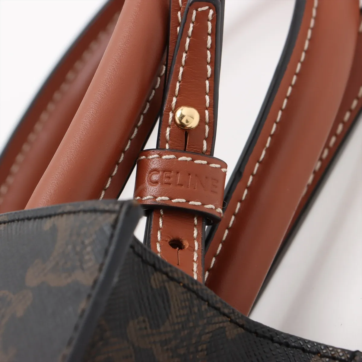 Triomphe Mini Vertical Cabas PVC x Leather 2-Way Handbag Brown — view 9