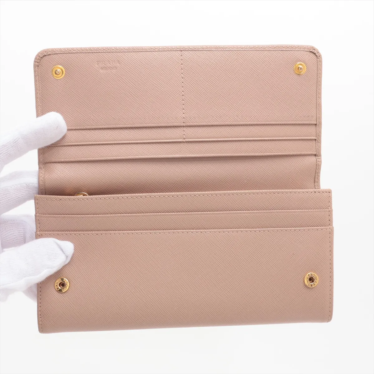 Saffiano Leather Long Wallet, Beige — view 3