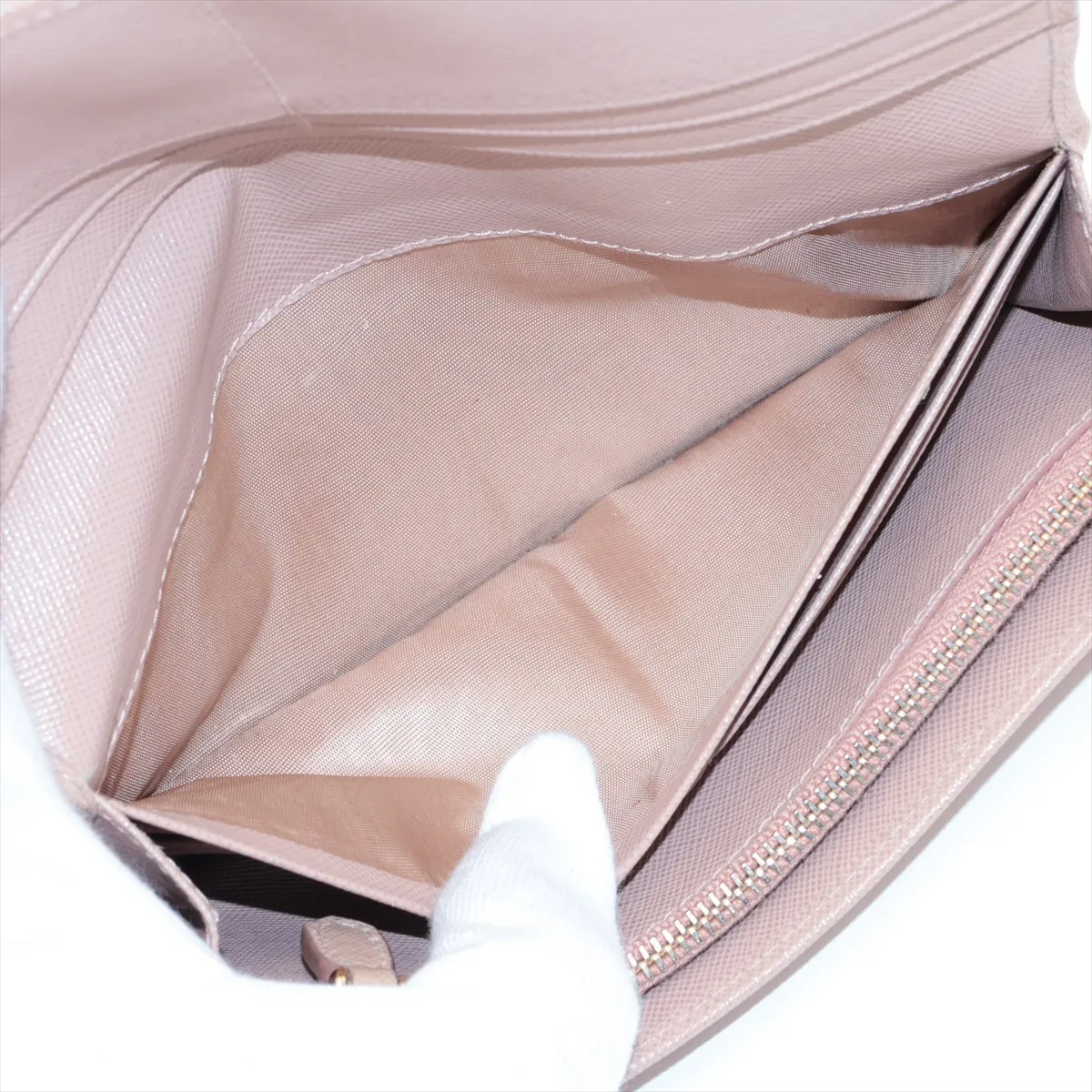 Saffiano Leather Long Wallet, Beige — view 4