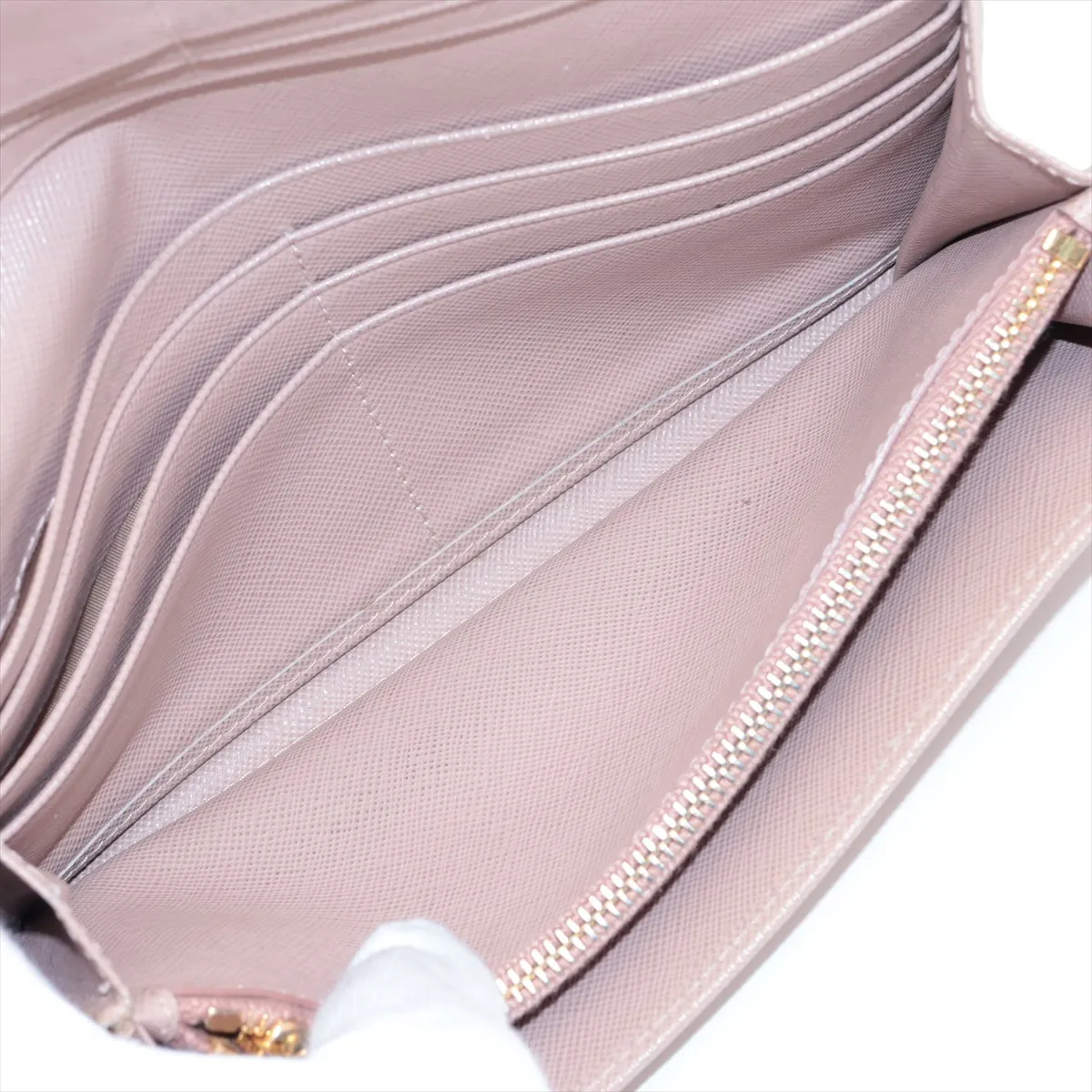 Saffiano Leather Long Wallet, Beige — view 5