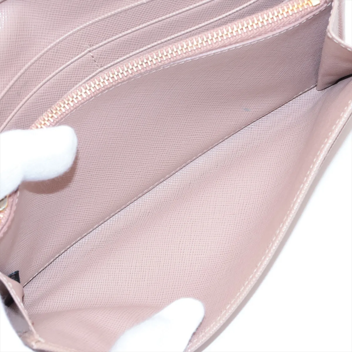 Saffiano Leather Long Wallet, Beige — view 6