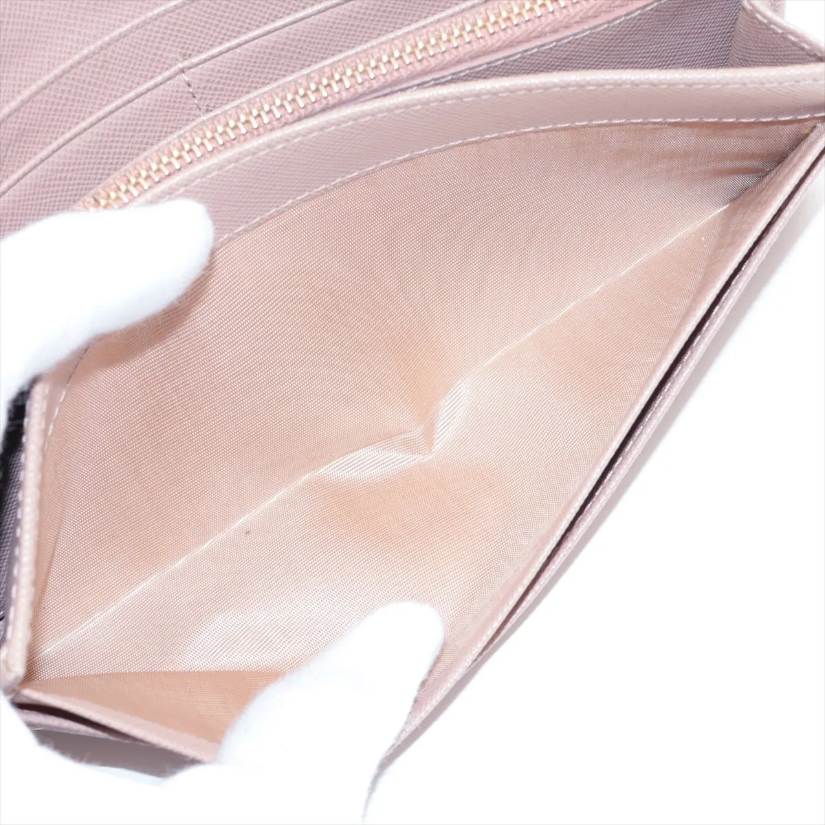 Saffiano Leather Long Wallet, Beige — view 7
