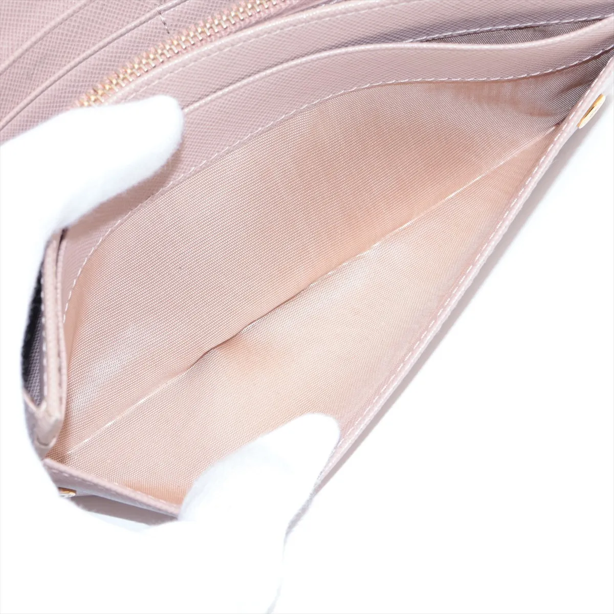 Saffiano Leather Long Wallet, Beige — view 8
