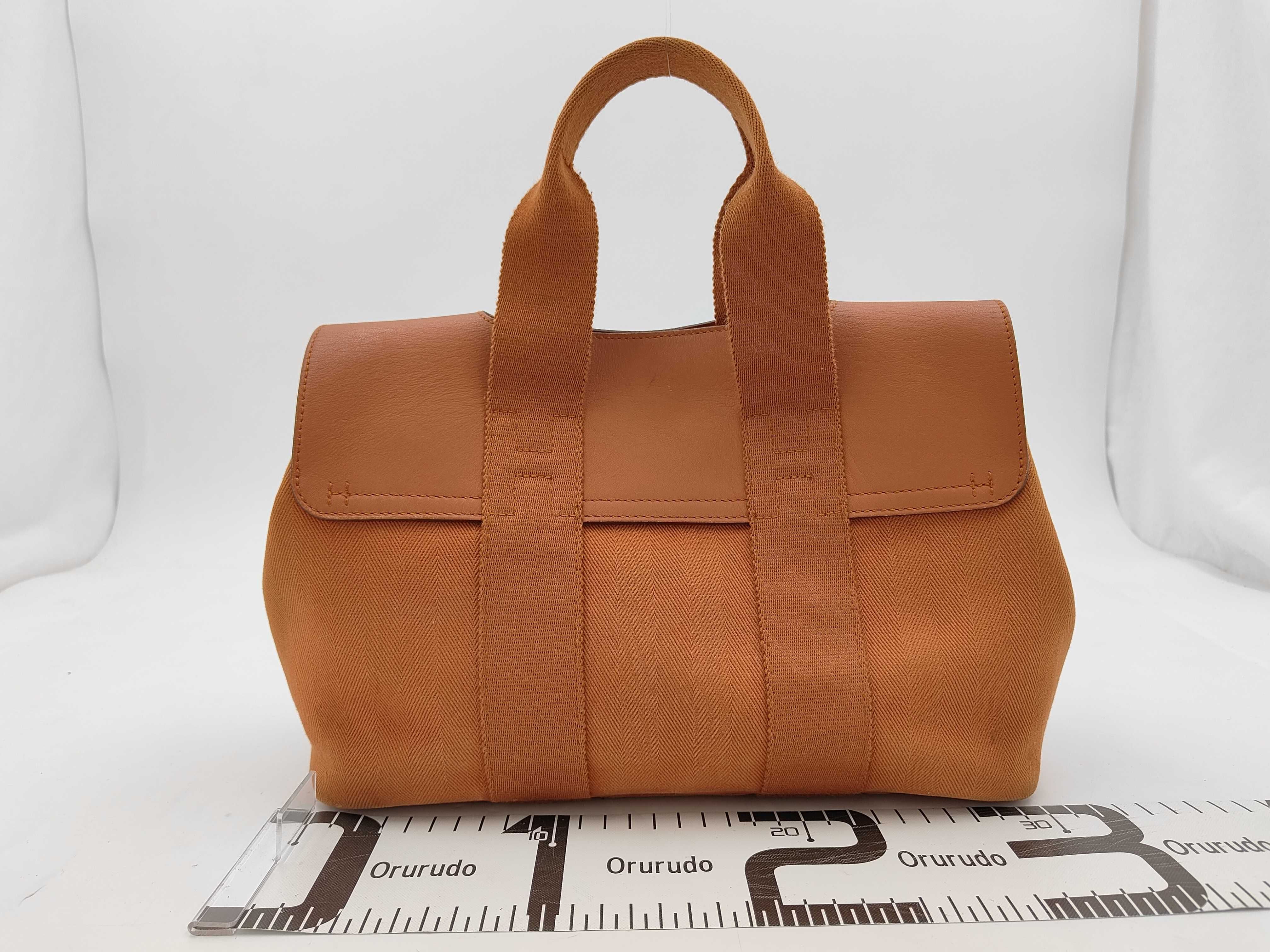 Valparaiso PM Toile Chevron x Leather Orange Silver Hardware Handbag (Stamp Unknown) — view 2