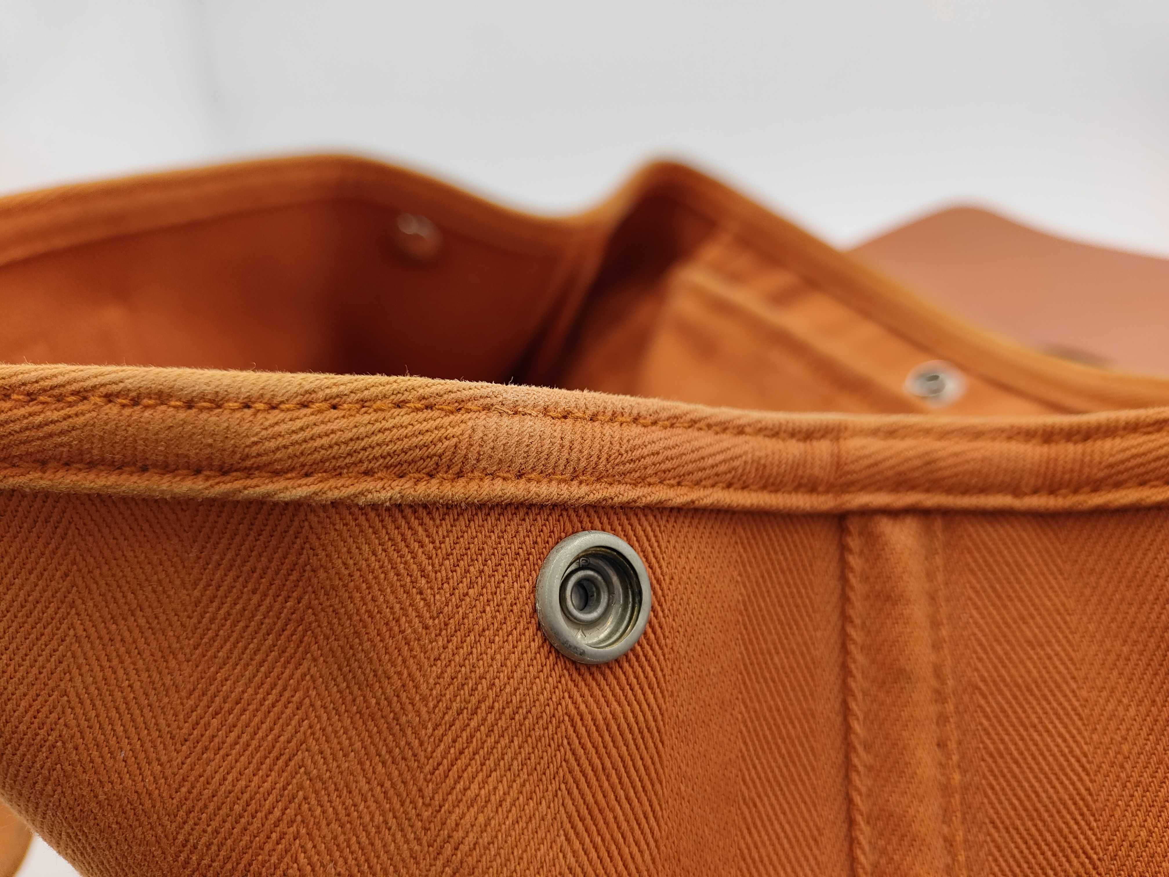 Valparaiso PM Toile Chevron x Leather Orange Silver Hardware Handbag (Stamp Unknown) — view 12
