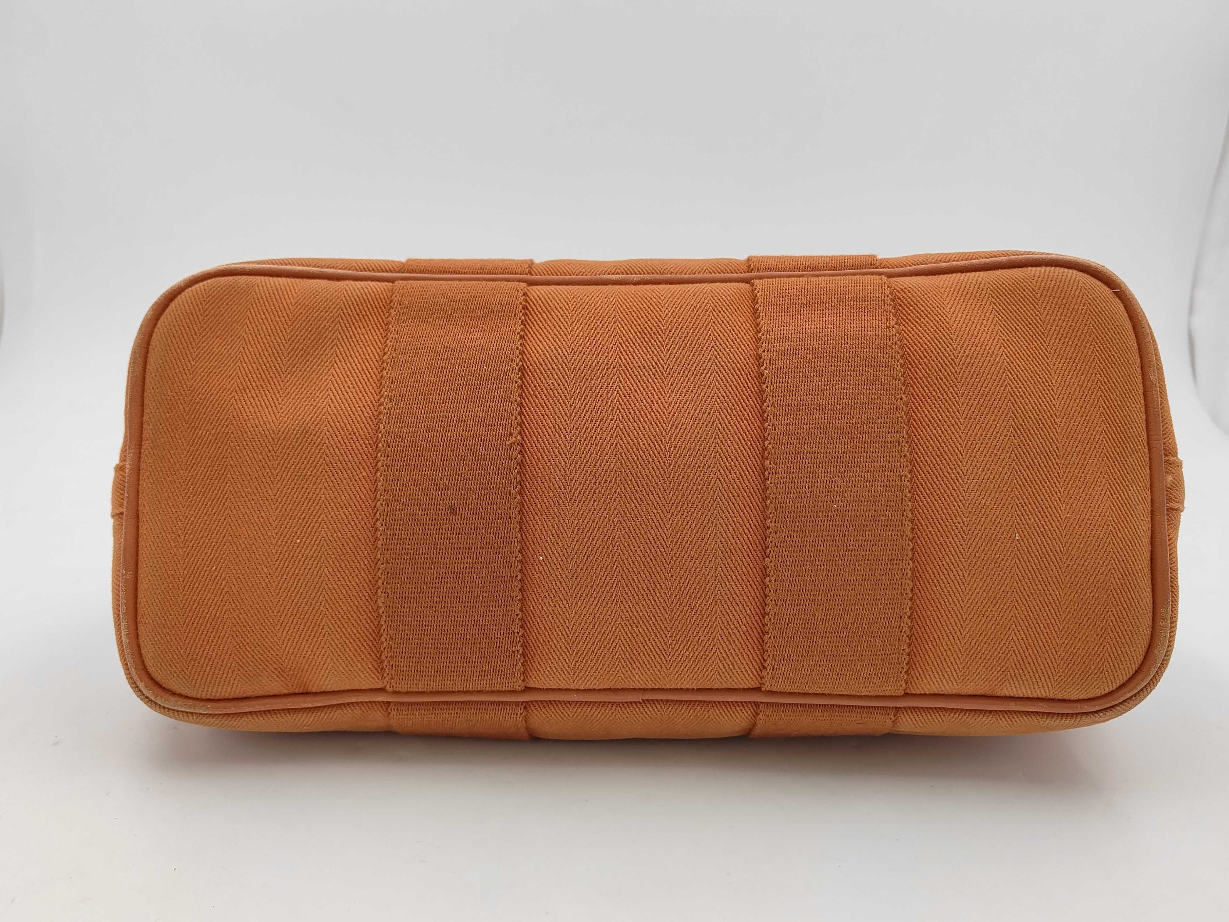 Valparaiso PM Toile Chevron x Leather Orange Silver Hardware Handbag (Stamp Unknown) — view 6