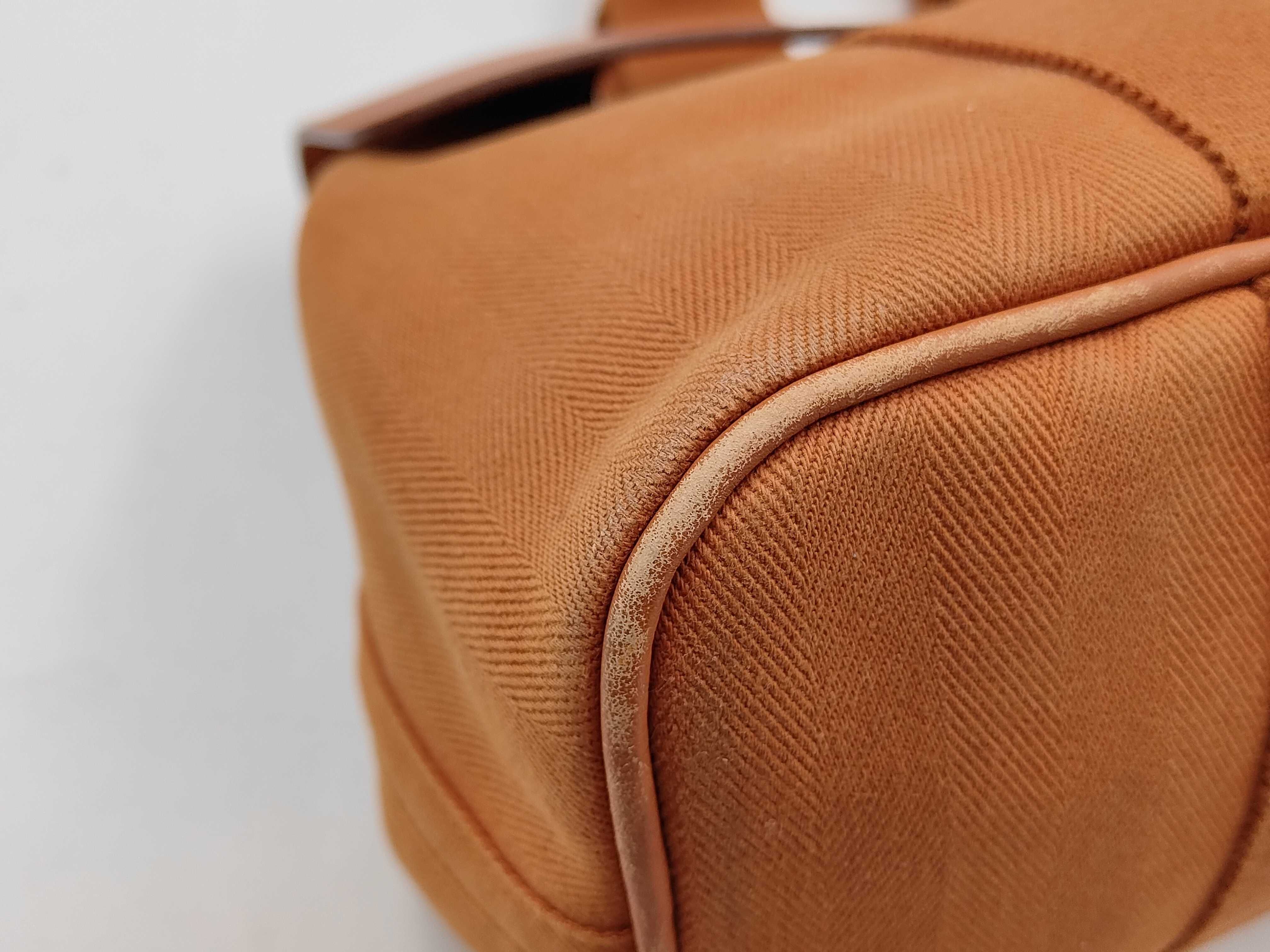 Valparaiso PM Toile Chevron x Leather Orange Silver Hardware Handbag (Stamp Unknown) — view 7