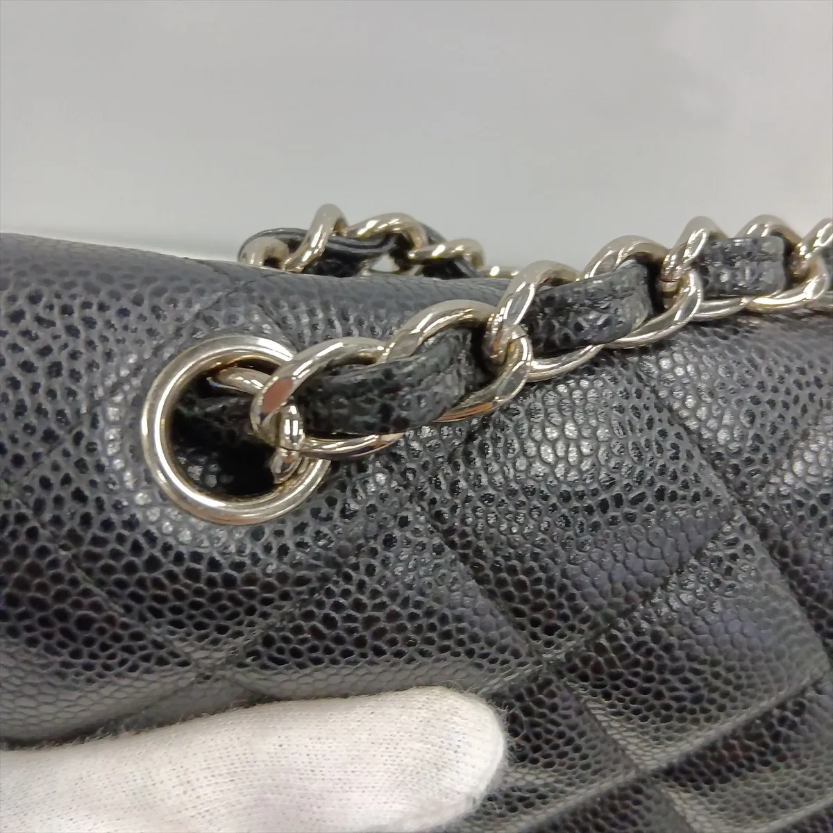 [Individually packaged] Chanel Large Matelassé 30 Caviar Skin Double Flap Double Chain Bag, Black with Silver Hardware, 18152434 (Serial Number 18) — view 15