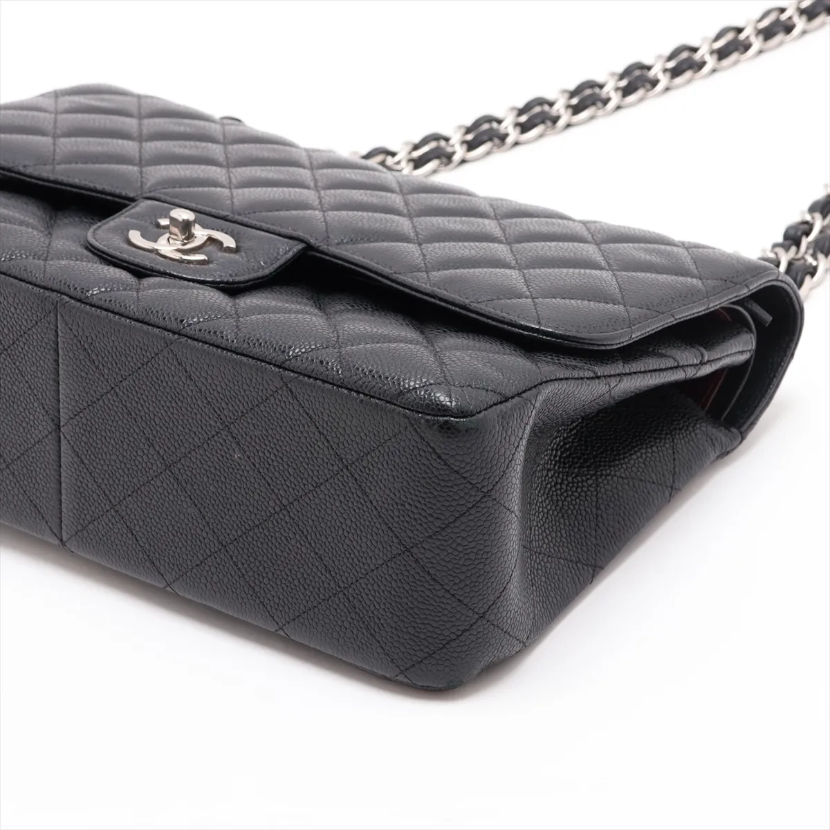 [Individually packaged] Chanel Large Matelassé 30 Caviar Skin Double Flap Double Chain Bag, Black with Silver Hardware, 18152434 (Serial Number 18) — view 3