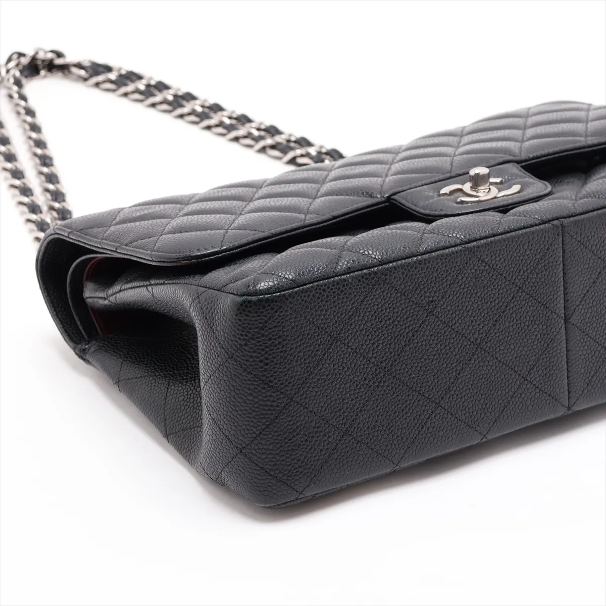 [Individually packaged] Chanel Large Matelassé 30 Caviar Skin Double Flap Double Chain Bag, Black with Silver Hardware, 18152434 (Serial Number 18) — view 4