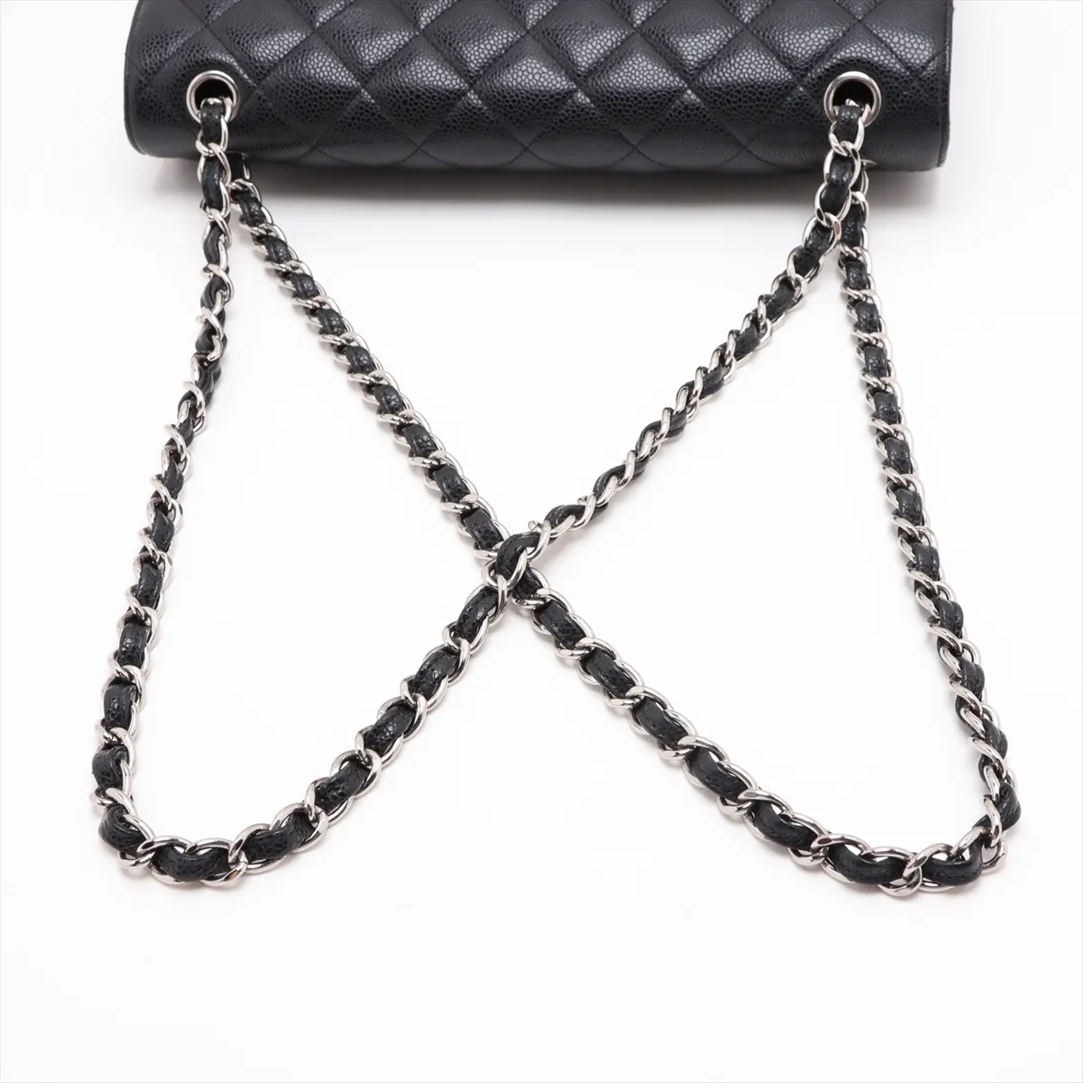 [Individually packaged] Chanel Large Matelassé 30 Caviar Skin Double Flap Double Chain Bag, Black with Silver Hardware, 18152434 (Serial Number 18) — view 5